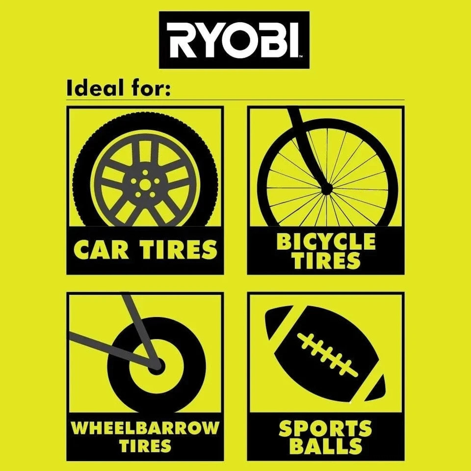 RYOBI 18V Cordless High Pressure Digital Inflator Air Compressor Tire Pump