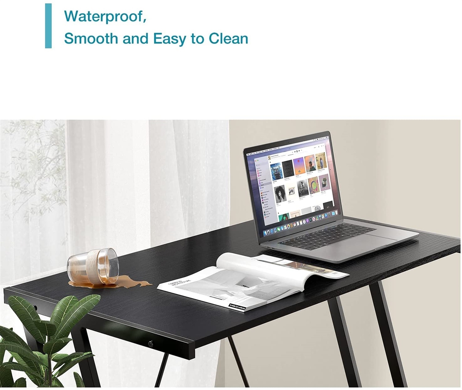 Mehoom Metal Modern Computer Study Desk for Home Office, Table, Black, 35.4″