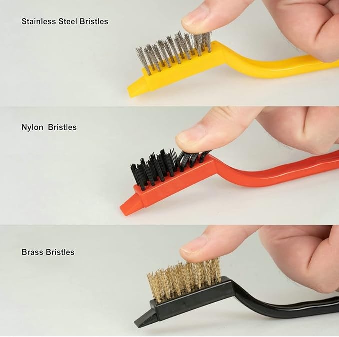 3Pcs Mini Wire Brush Brass Stainless Steel Nylon for Cleaning and Rust Removing