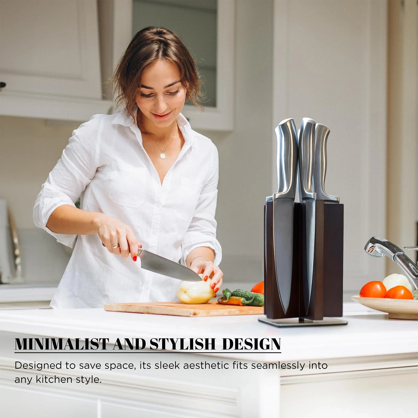 360° Rotating Magnetic Knife Block without Knives, Dark Brown, Knife Holder, New