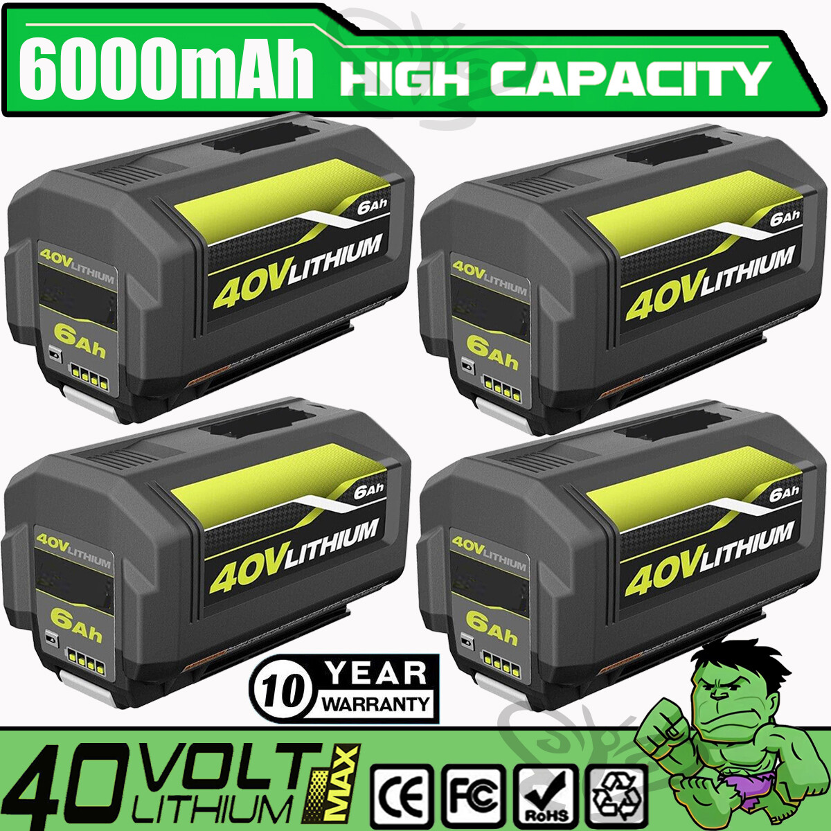 For Ryobi OP40602 40V 6Ah High Capacity HP Lithium Battery With LED OP4050
