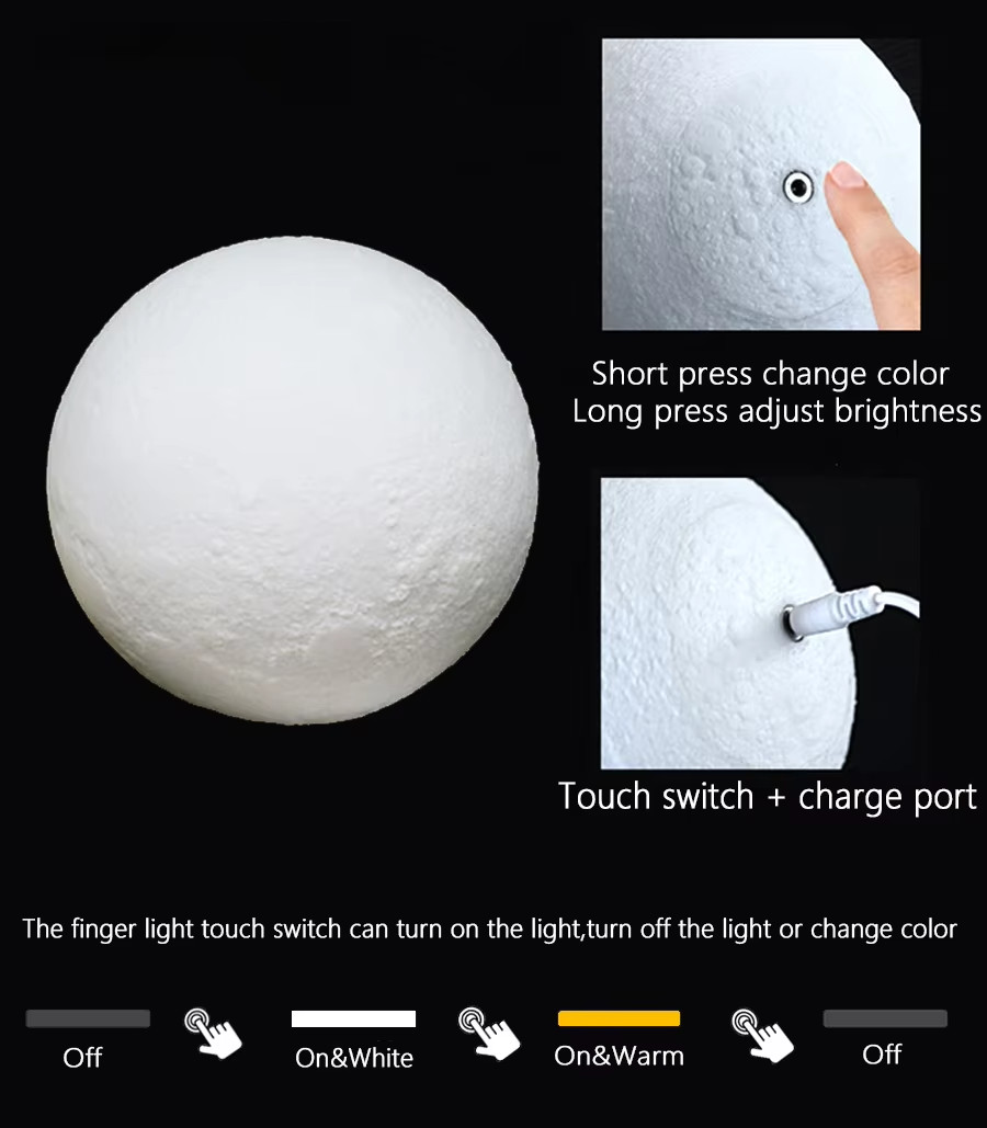 3D Moon Night Light Table Lamp USB Charging Remote Touch Control Home Decor Gift