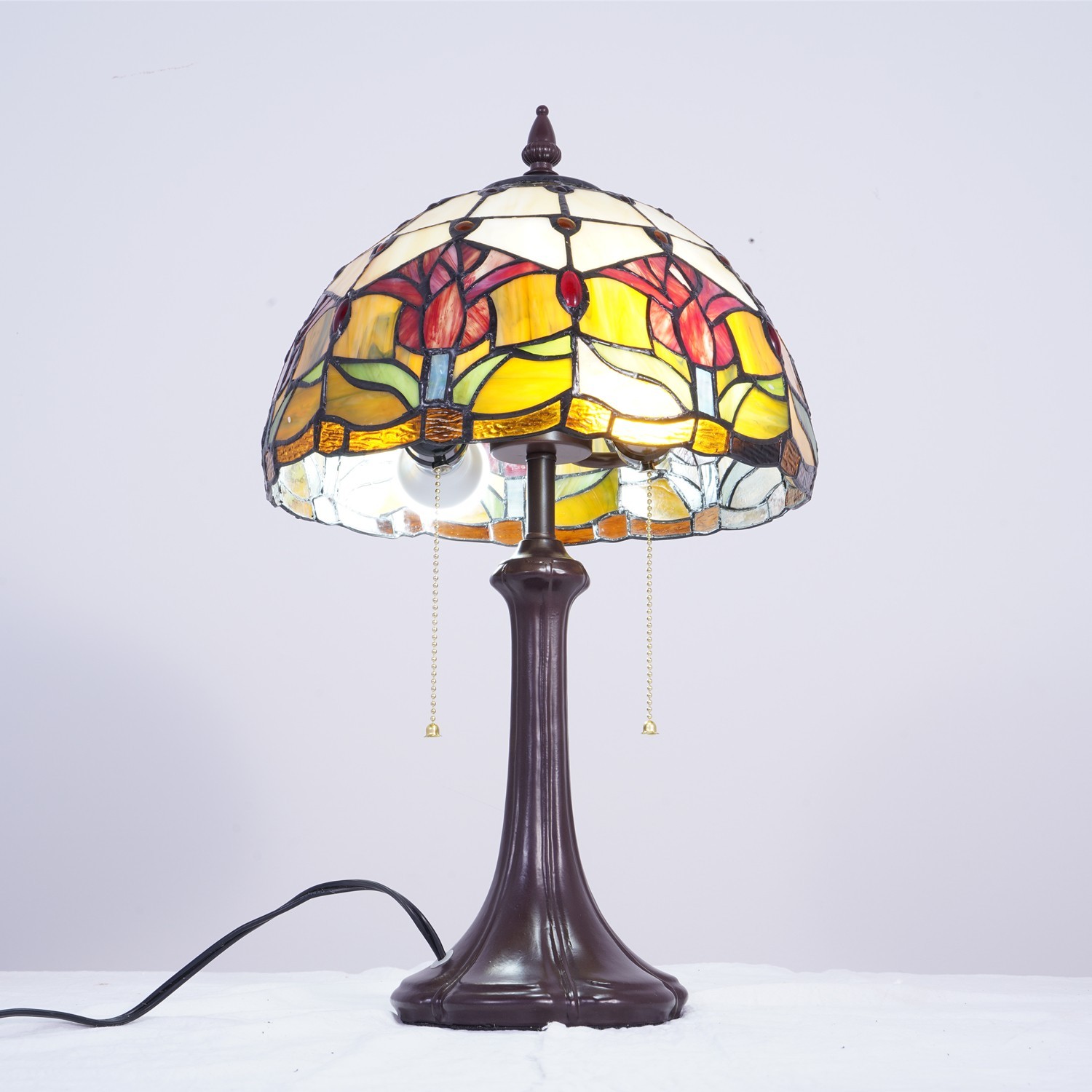 Tulip Pattern Table Lamp Tiffany 2-Lights Desk Light Home Office Study Light