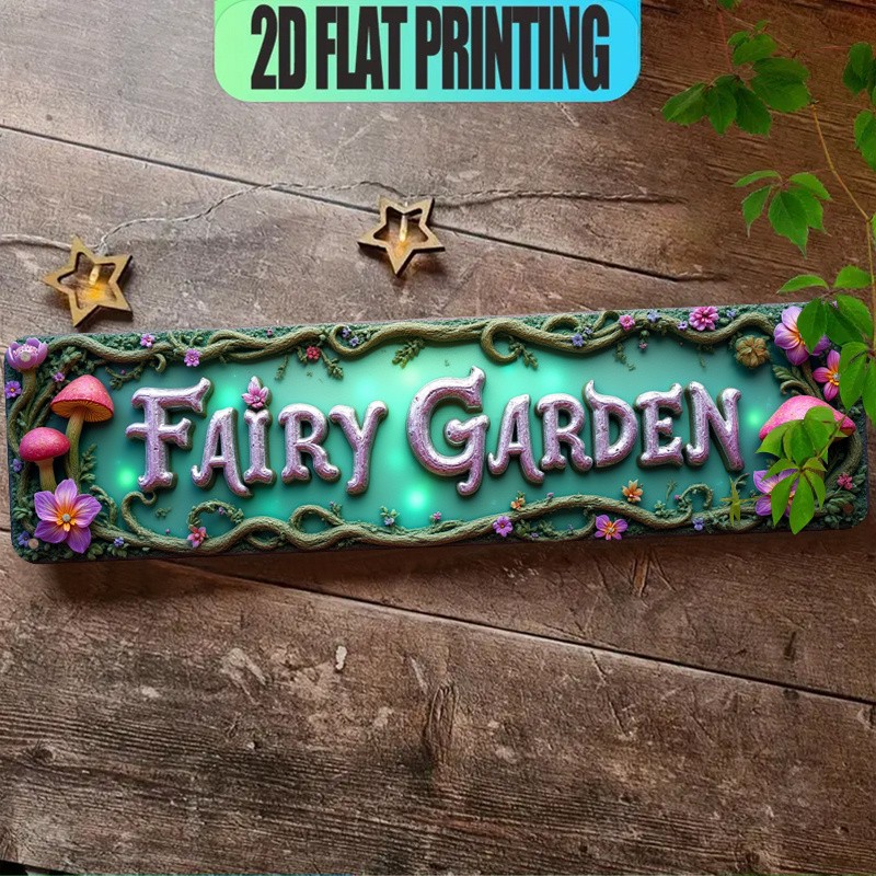 Fairy Garden Mushroom Floral Metal Sign Enchanted Green Wall Art Decor Plaque