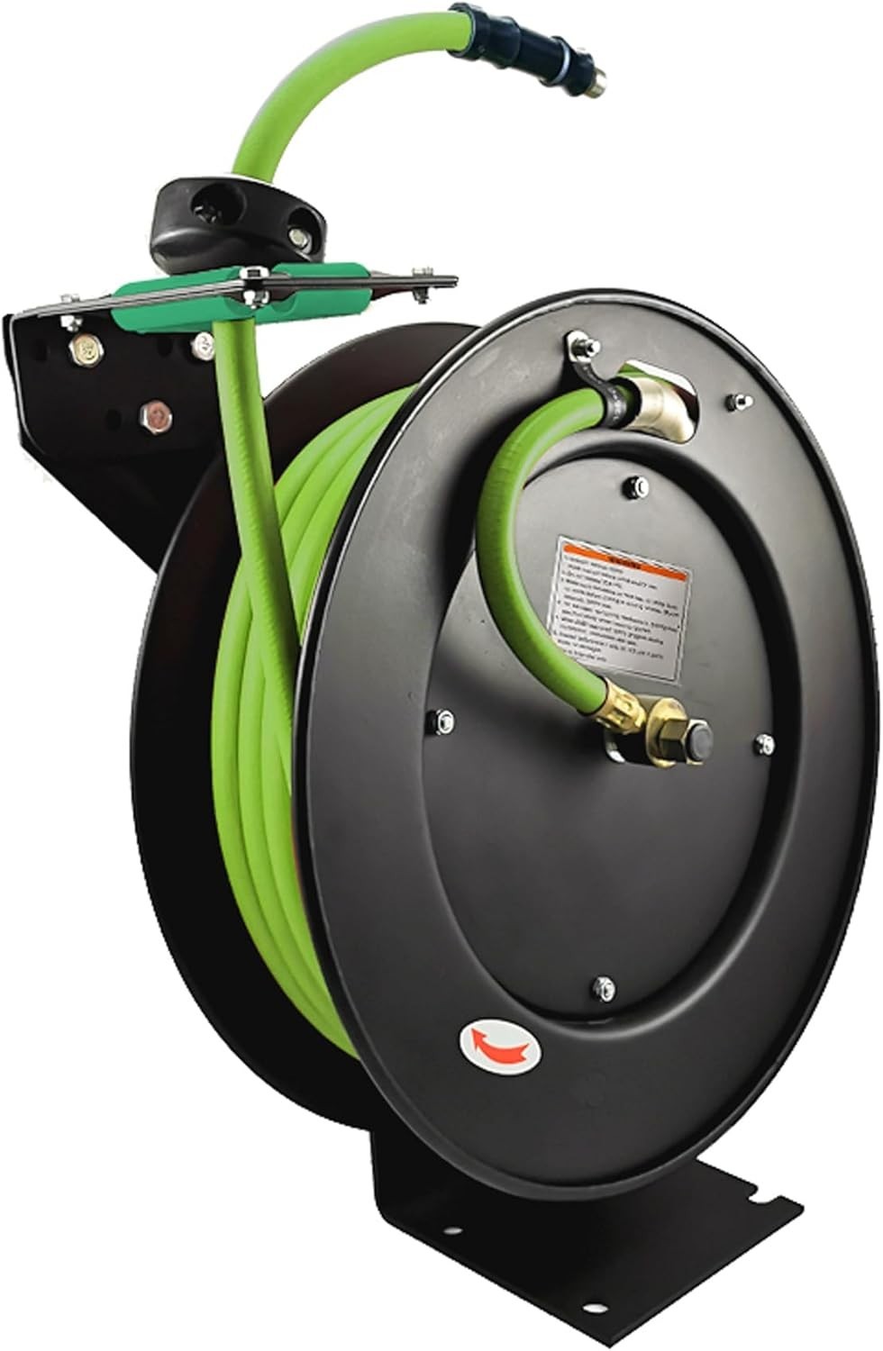 Retractable Metal Air Hose Reel – 3/8″ I.D. x 50-Foot Heavy-Duty Hybrid Hose