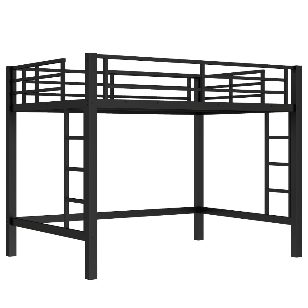 Full Queen Metal Loft Bed Frame with Safety Guardrails & Ladder for Teens Adults