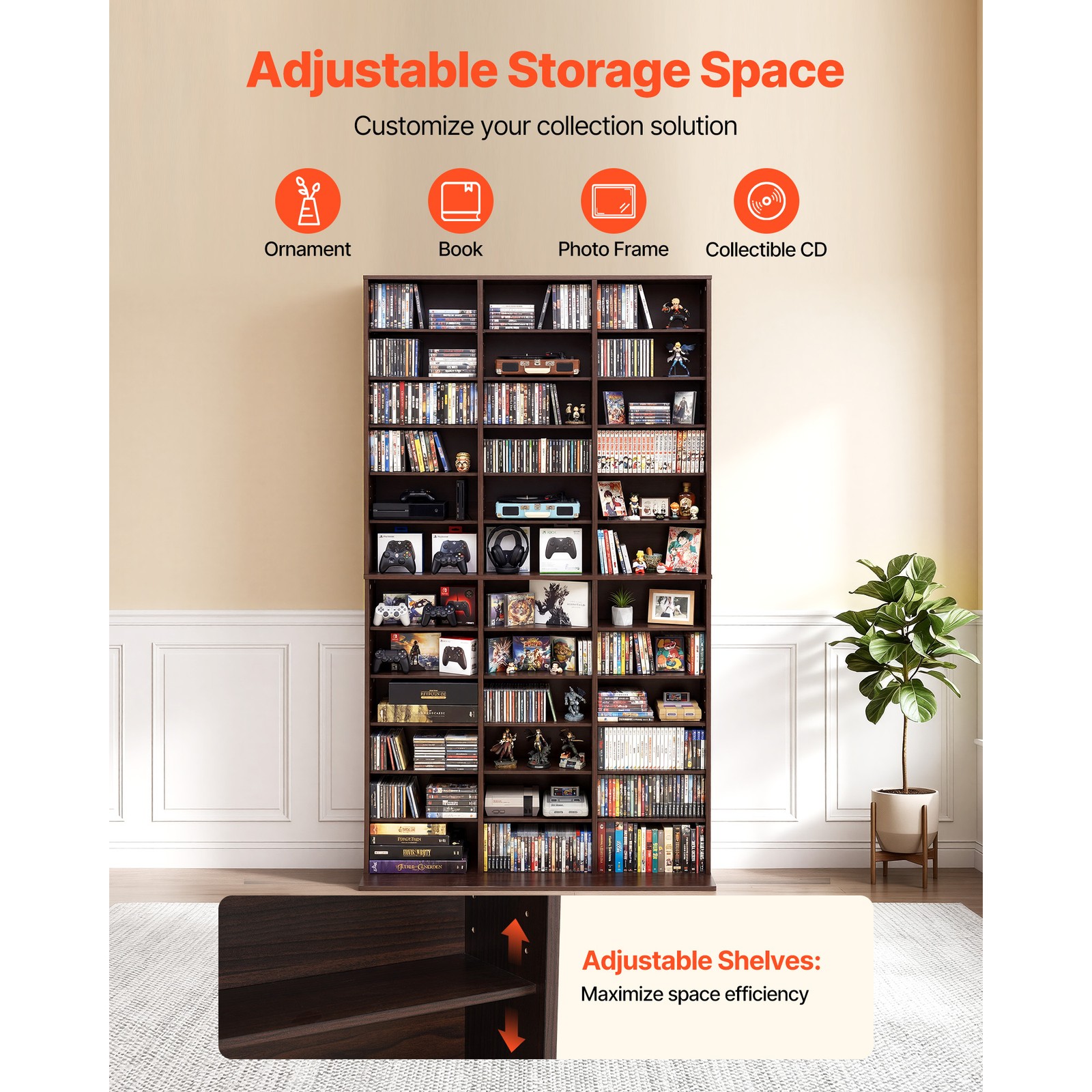 Uimoso 12-Tier Media Storage Cabinet with 36 DVD Organizer Compartments