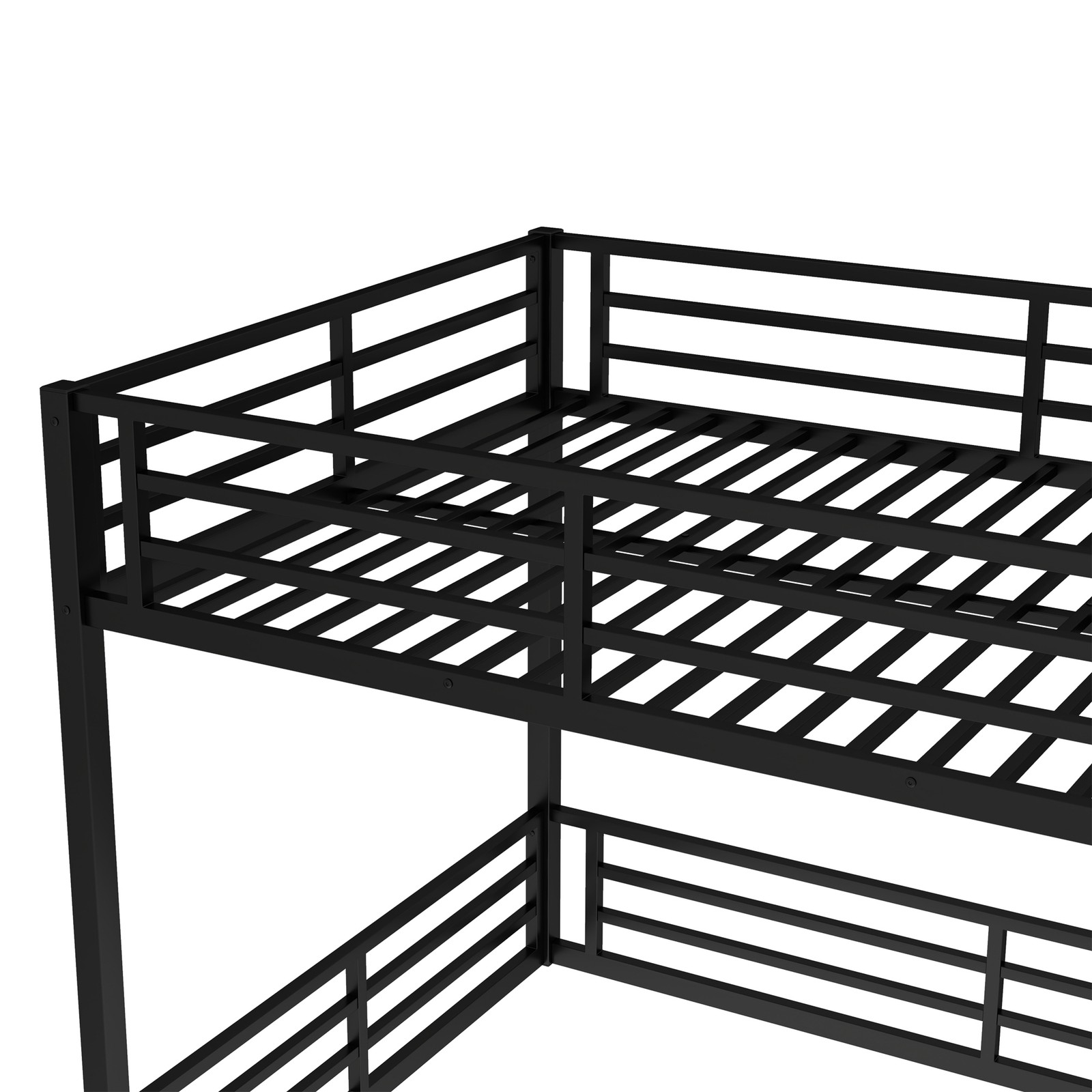 Metal Bed Frame Queen over Queen Bunk Bed for Teens and Adults Bedroom Black Bed