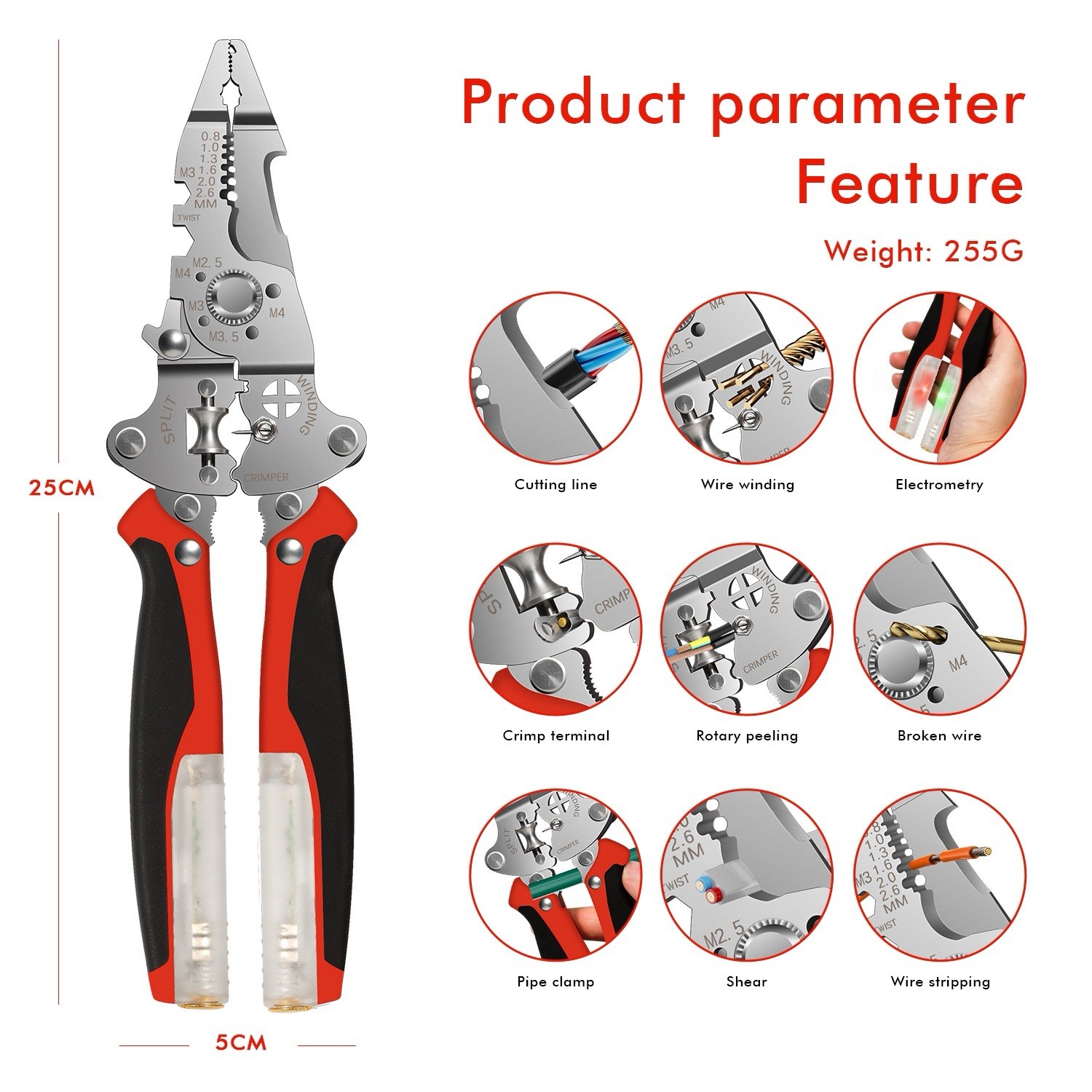 14-in-1 Portable Multi-Functional Fold Wire & Strip Pliers W/ Electrical Tester
