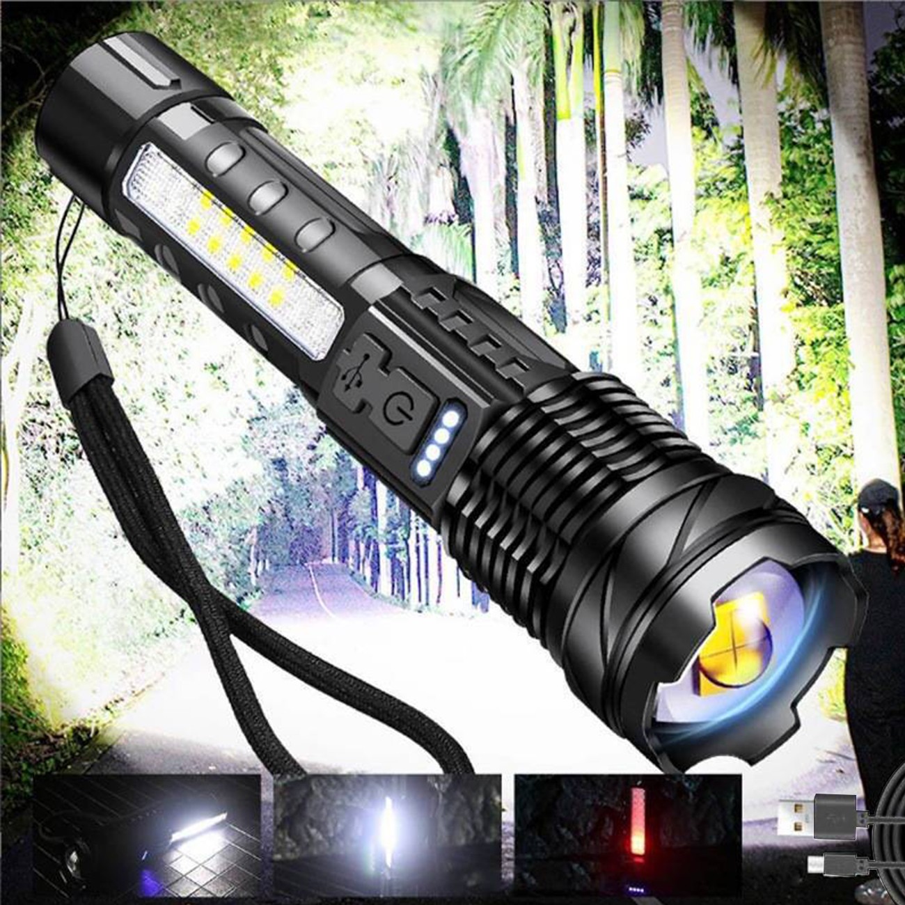 990000000 Lumen Super Bright LED Tactical Flashlight Rechargeable LED Work Light