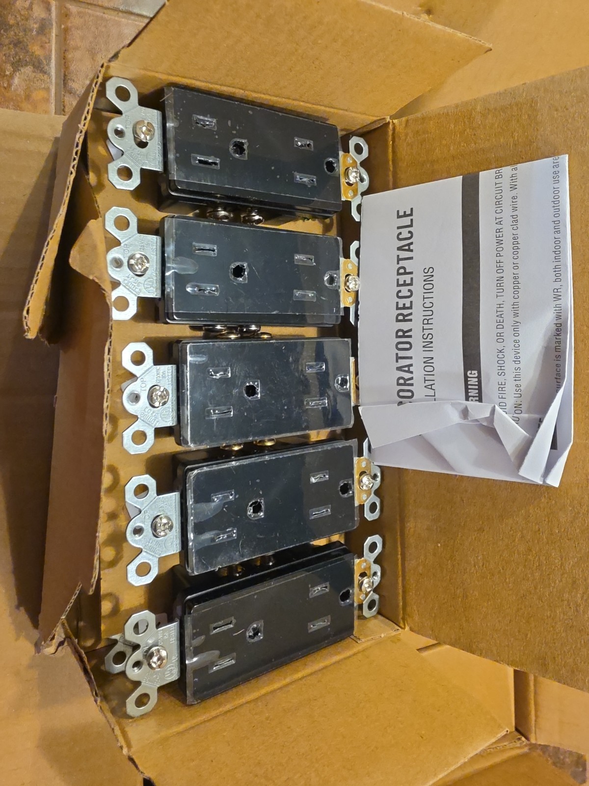 Lot of (50) New, Black TopELER receptacle,none- TamperResistant,20 Amp 125 volt