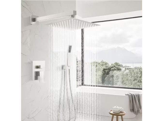 MTTCLE 1 Spray Square High Pressure Wall Bar Shower Kits w/Valve Brushed Nickel