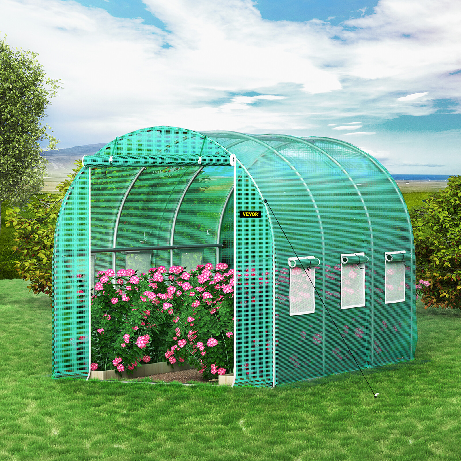 VEVOR Walk-in Greenhouse 10’x7’x7′ Hot Planter House Gardening Galvanized Frame