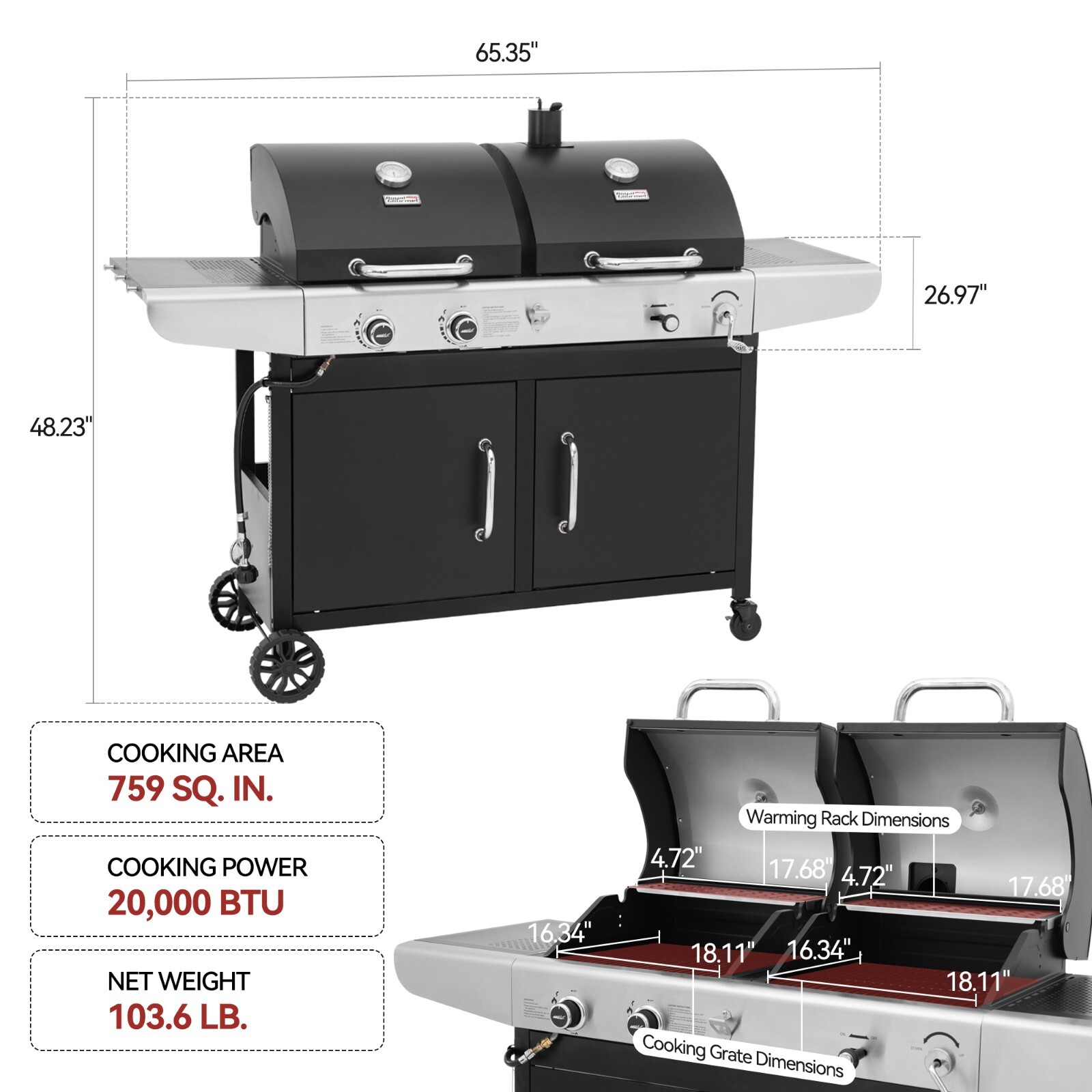 Royal Gourmet Gas Charcoal Combo Grill Dual Fuel Outdoor BBQ With Cover Black