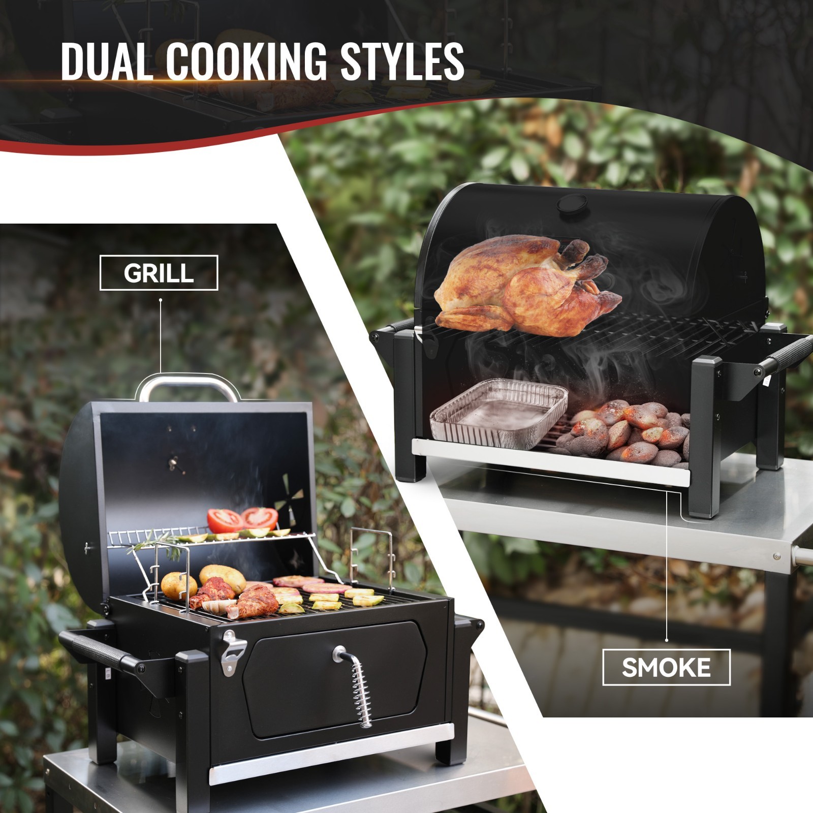 Royal Gourmet Portable Charcoal Grill w/ Side Handle Outdoor Tabletop BBQ Cooker