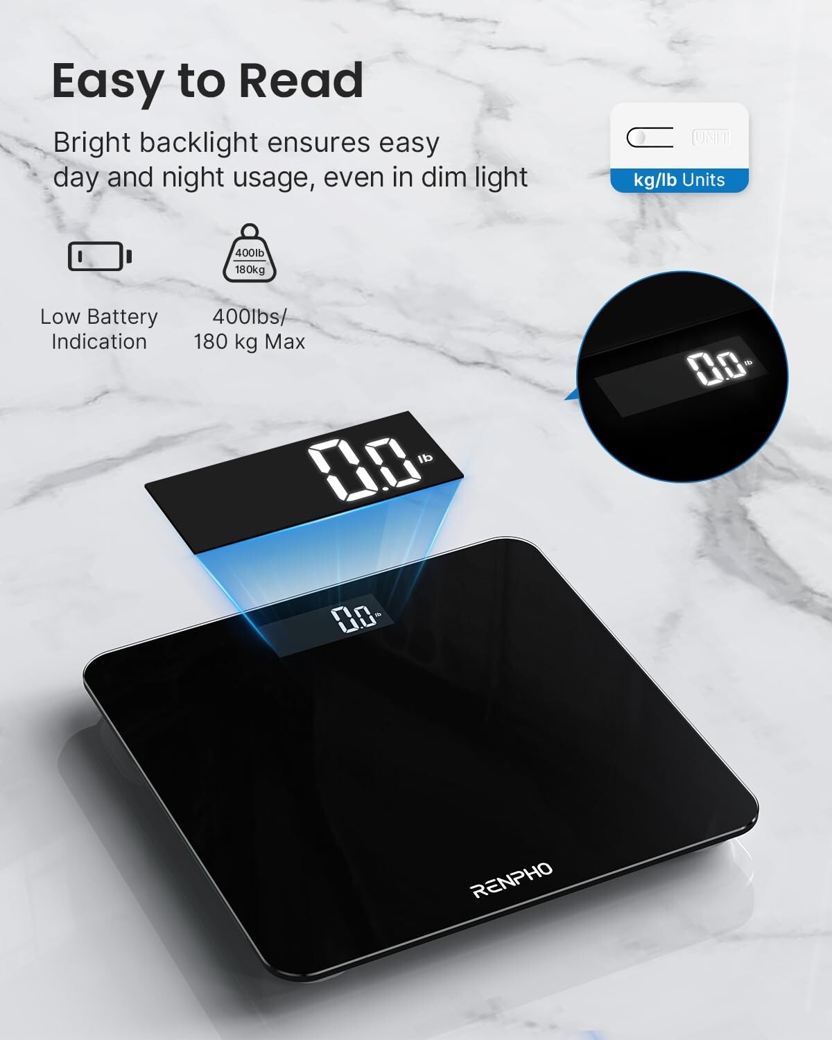 Digital Body Weight Bathroom Scale w/ Step-on Technology Battery Powered 400lb