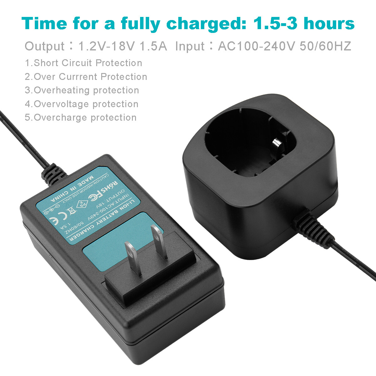 Battery Charger for 18V Lithium Ion Ryobi 18-Volt ONE+ P108 P107 P102 P100 P118