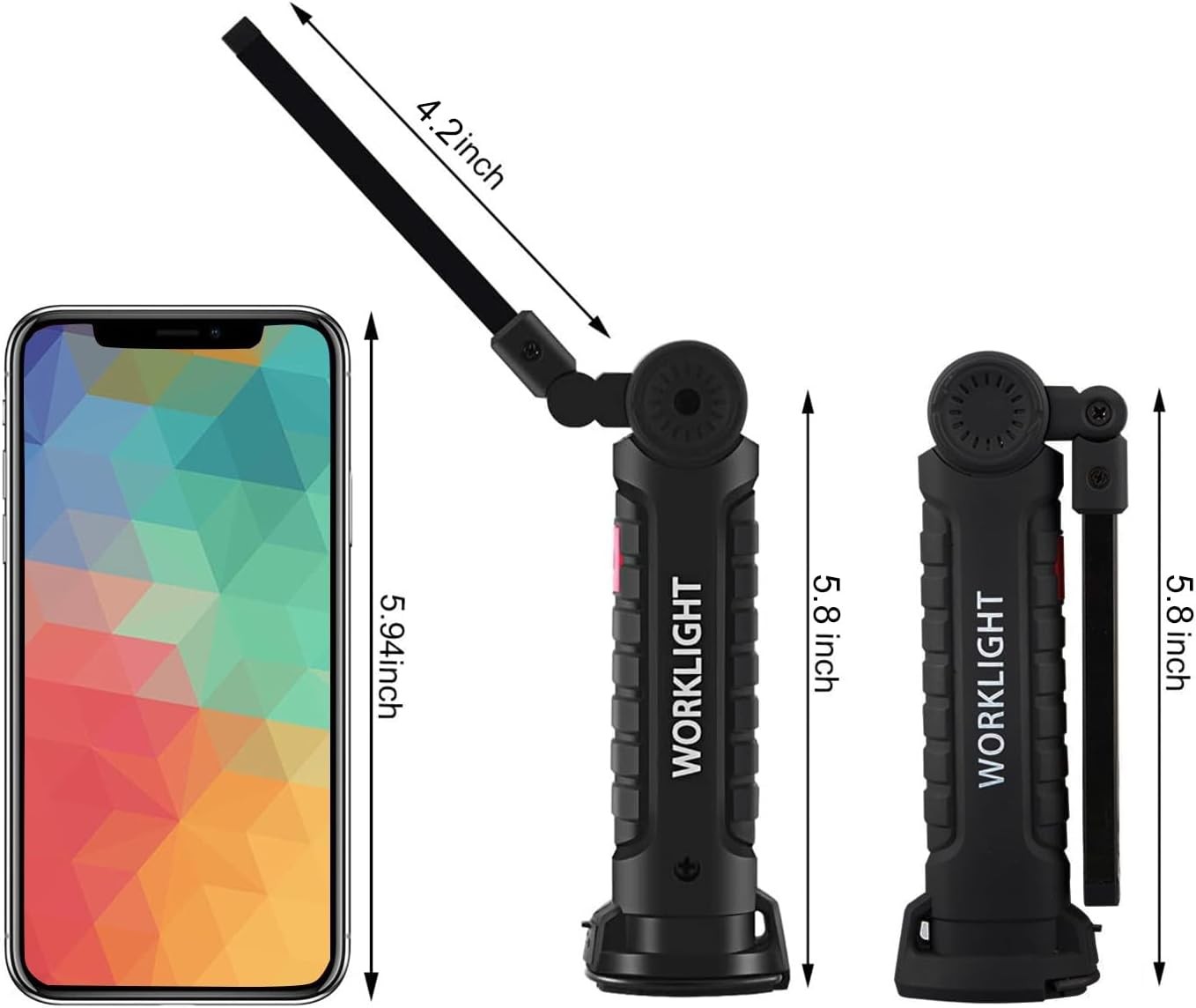 6Pack Rechargeable COB LED Work Light Magnetic Flashlight 360° Rotating Foldable