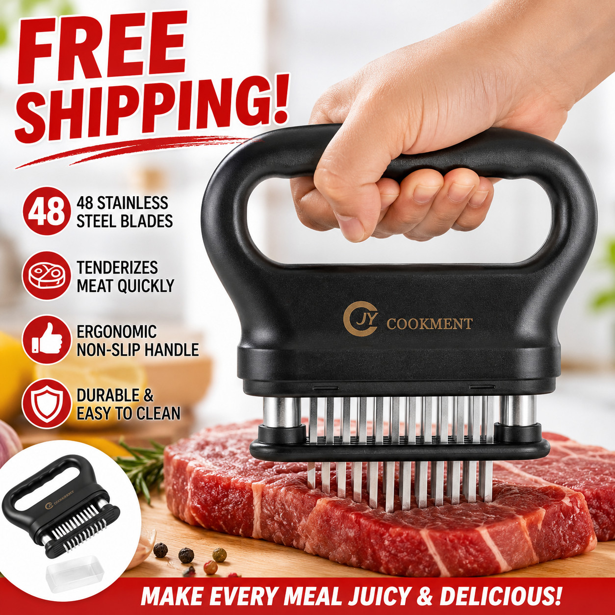 48 Blade Meat Tenderizer Tool Stainless Steel Needle Steak Beef Kitchen Gadget