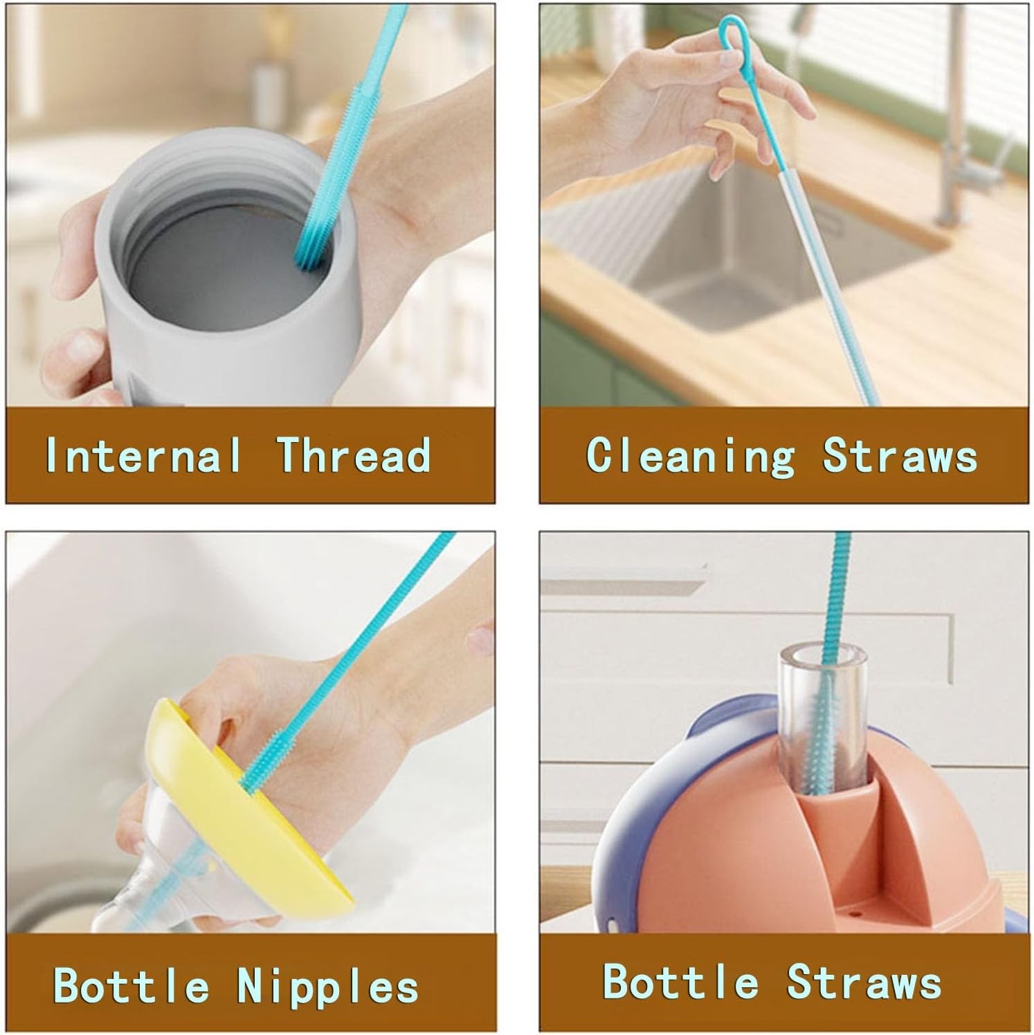 Silicone Straw Cleaner Brush, Reusable, Extra Long for Cleaning Tumbler, Handle