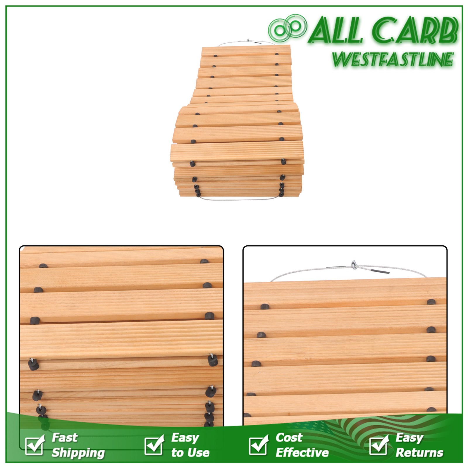 12ft Lx17 in W Straight Wooden Garden Pathway Roll Out With Wire Rope Connection
