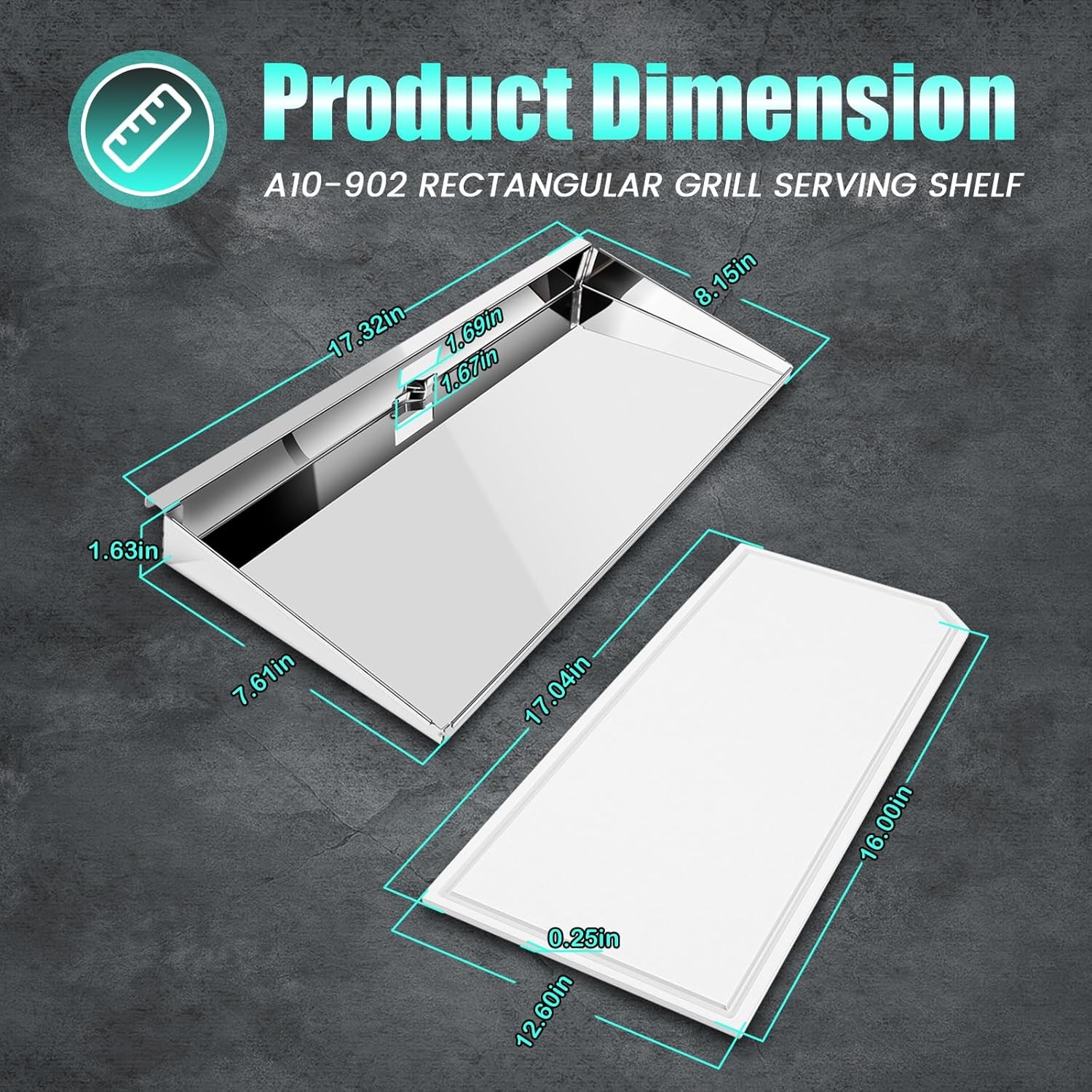 A10-902 Rectangular Grill Serving Shelf w/ Removable Cutting Board for 9” x 18″