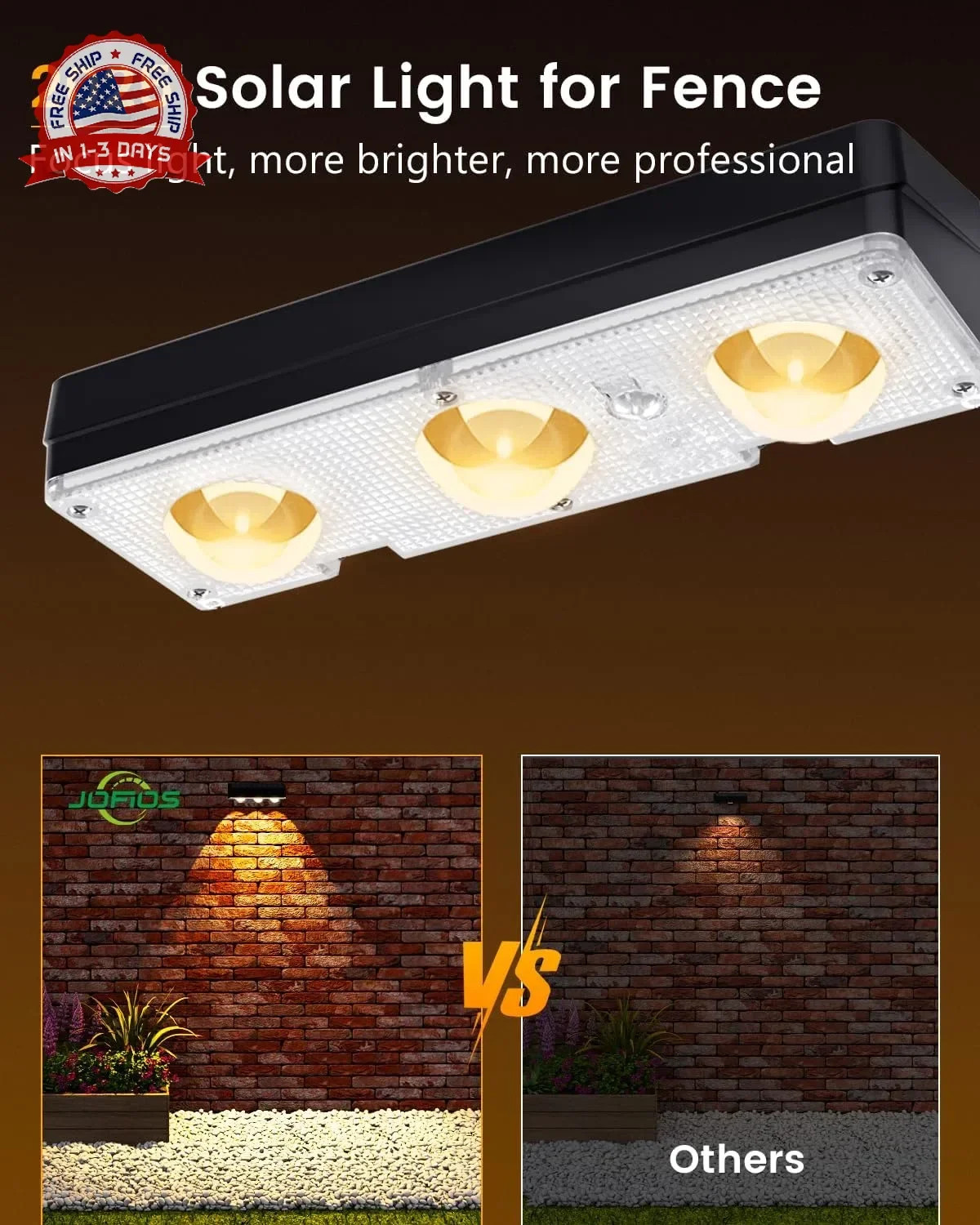 JOFIOS Solar Fence Lights Outdoor Waterproof Led, 12Pack,1300mAh,6 Inch Solar Li