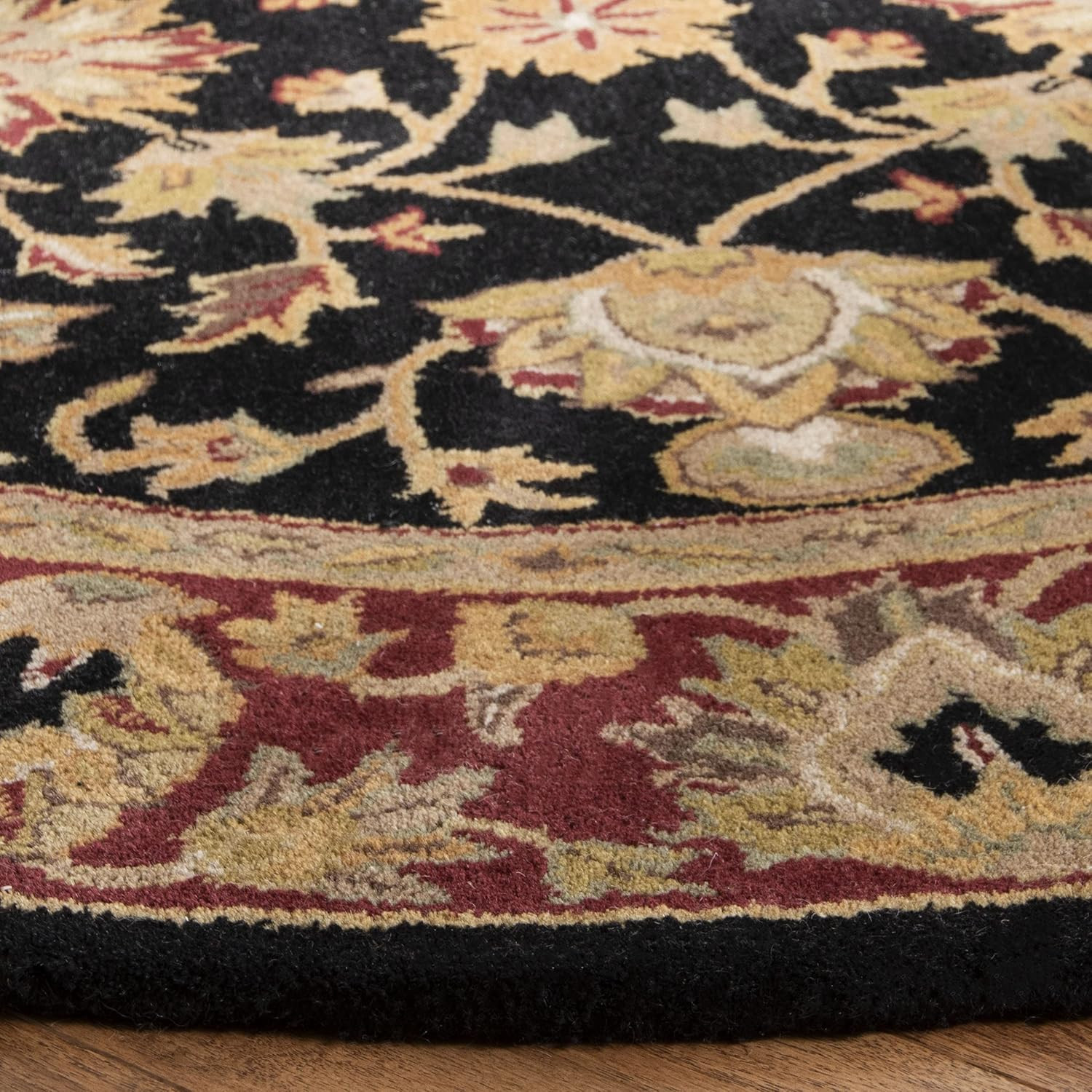 Heritage Collection 6′ Round Handmade Oriental Wool Area Rug – Black & Red
