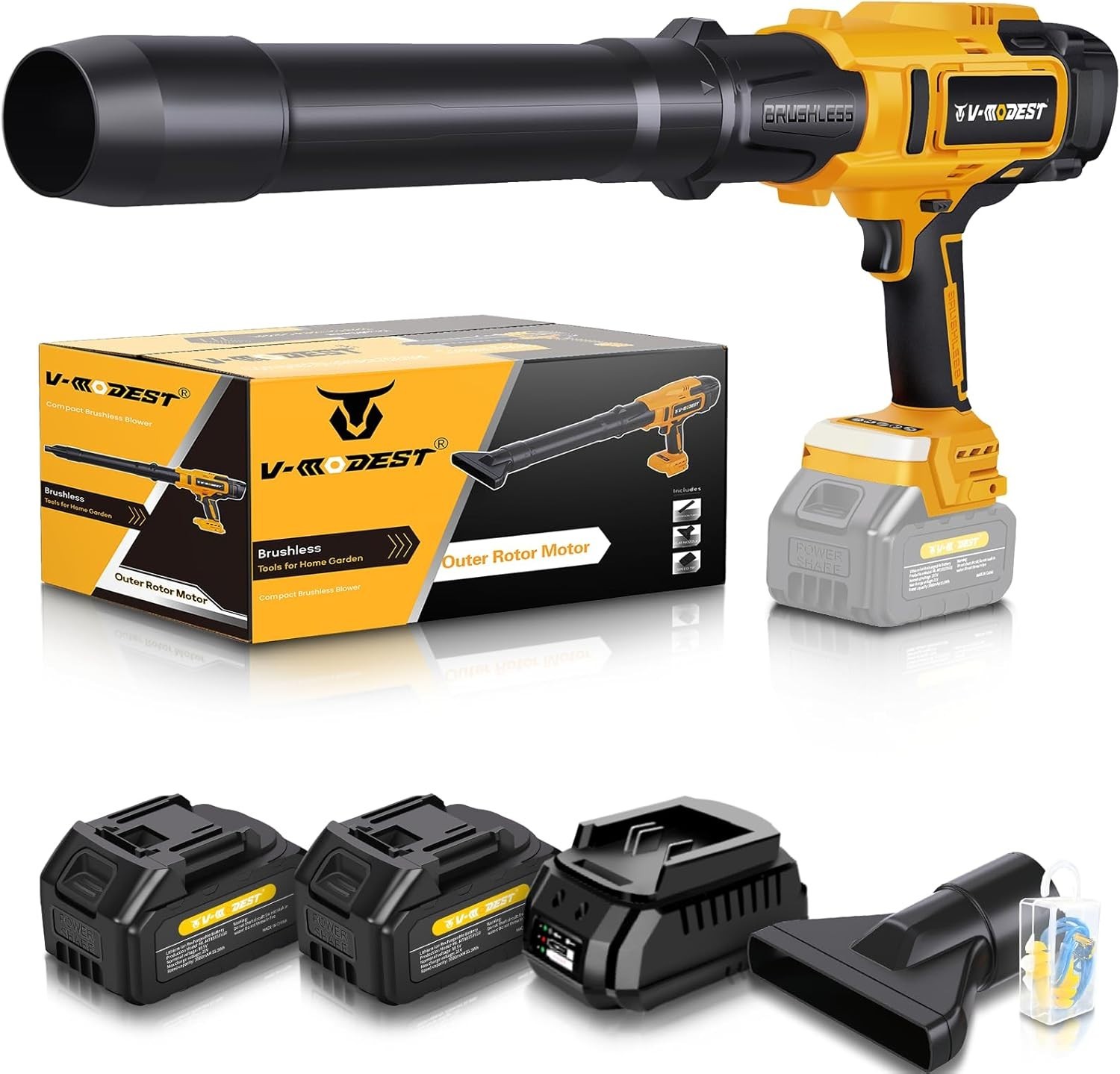 Brushless Cordless Turbine Leaf Blower Compact Handheld Blower w/2*4.0Ah Battery