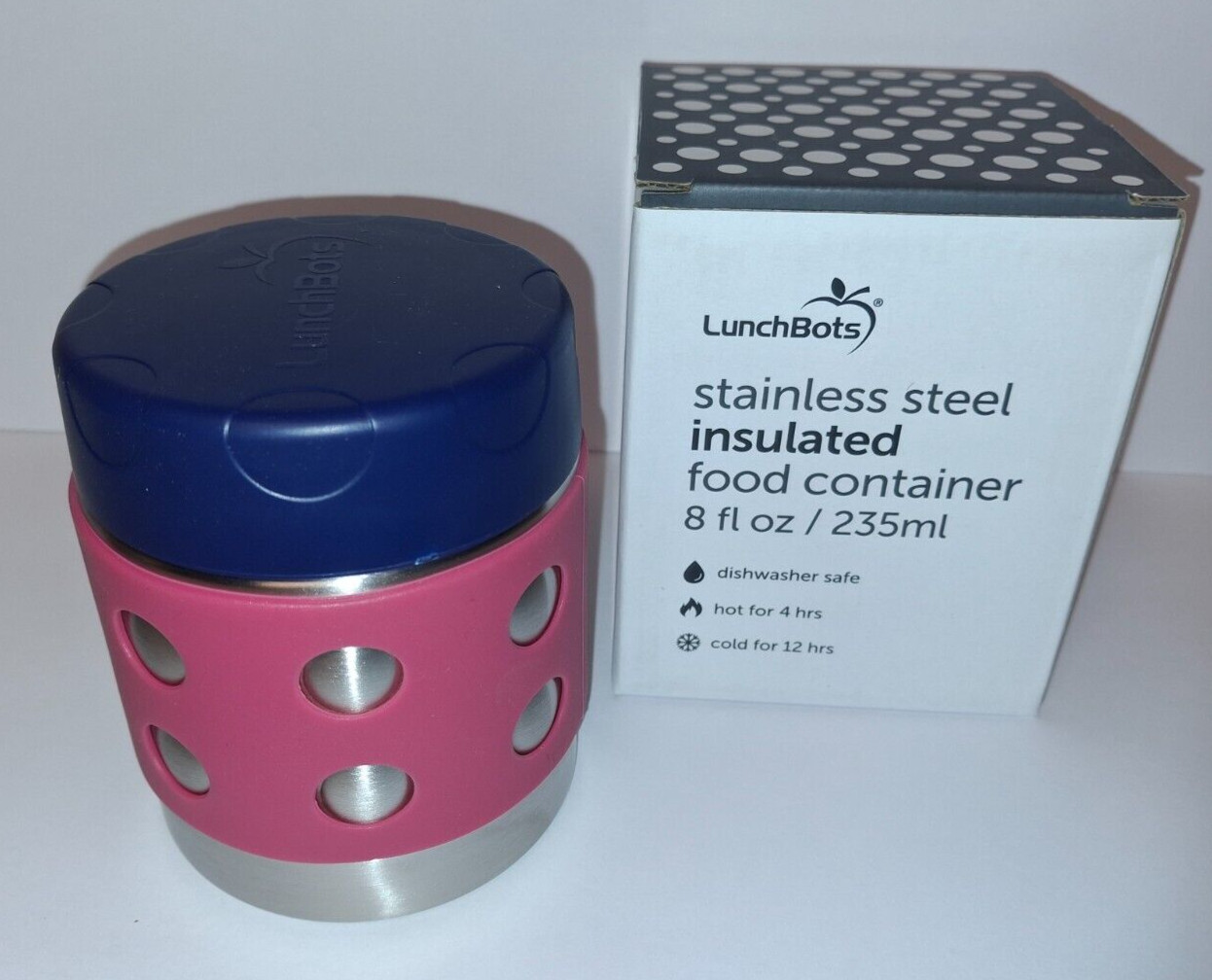 8oz Pink or Blue Dots Jar LUNCH BOTS Triple Insulated Hot/Cold Container Thermos