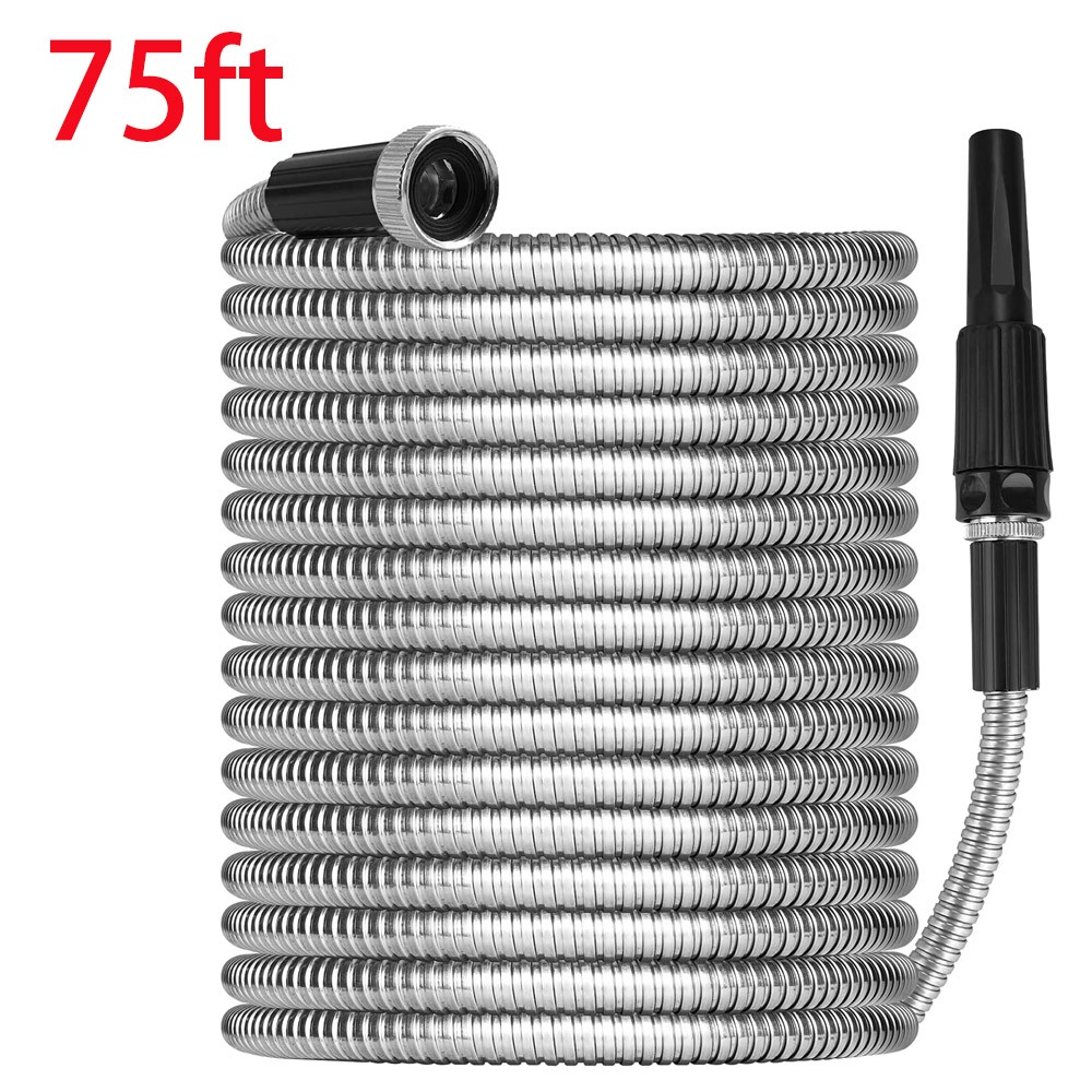 75FT Stainless Steel Metal Garden Water Hose Flexible Lightweight Yard Outdoor