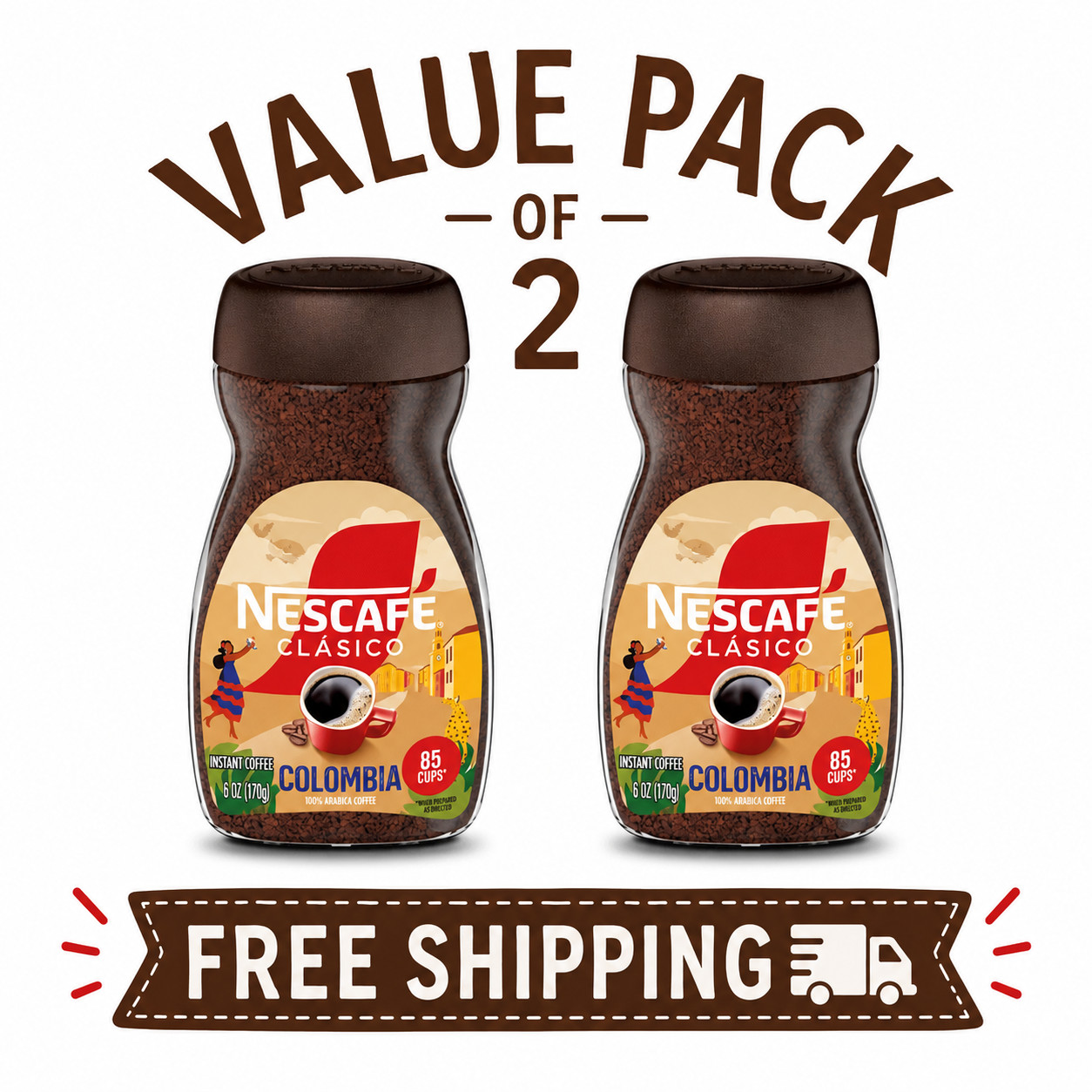 (2PACK) NESCAFÉ CLÁSICO Colombia, Medium Roast, Instant Coffee, 6 oz, 1 Jar