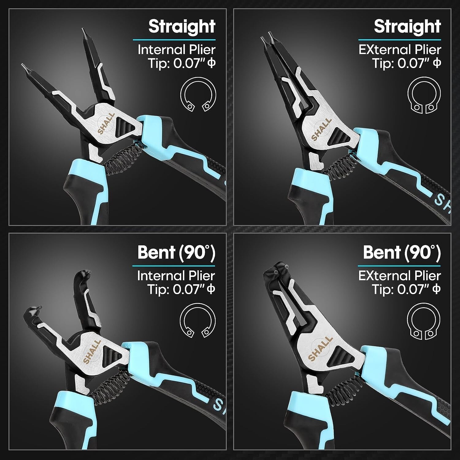 SHALL Snap Ring Pliers Set, 4PCS Heavy Duty 7 ” Internal External Circlip Pliers