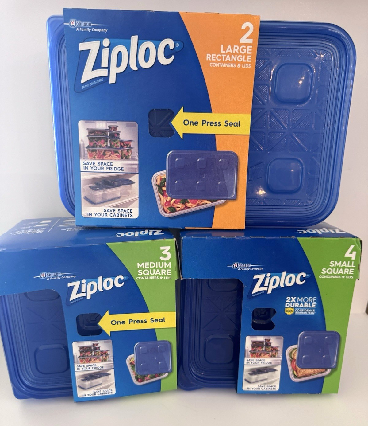 9 SETS Ziploc One Press Seal Large Rectangle/ Med Square/ Sm Square Containers