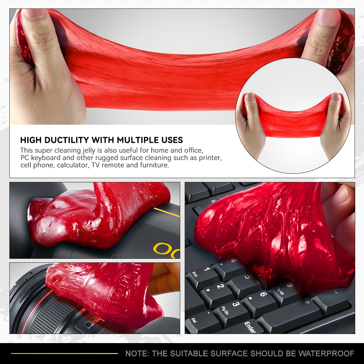 DNA Motoring Universal Car Keyboard Office Dust Sticky Cleaning Gel Jelly Red