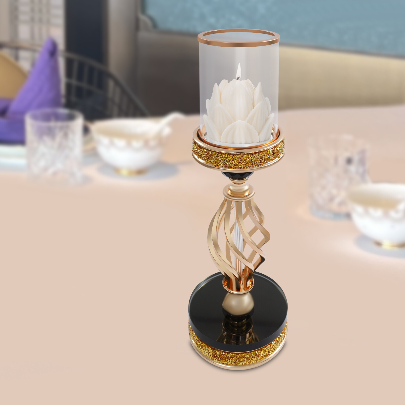 Candle Holder for Home Decor Tabletop Candle Holder Golden Color 12*41cm (D*H)