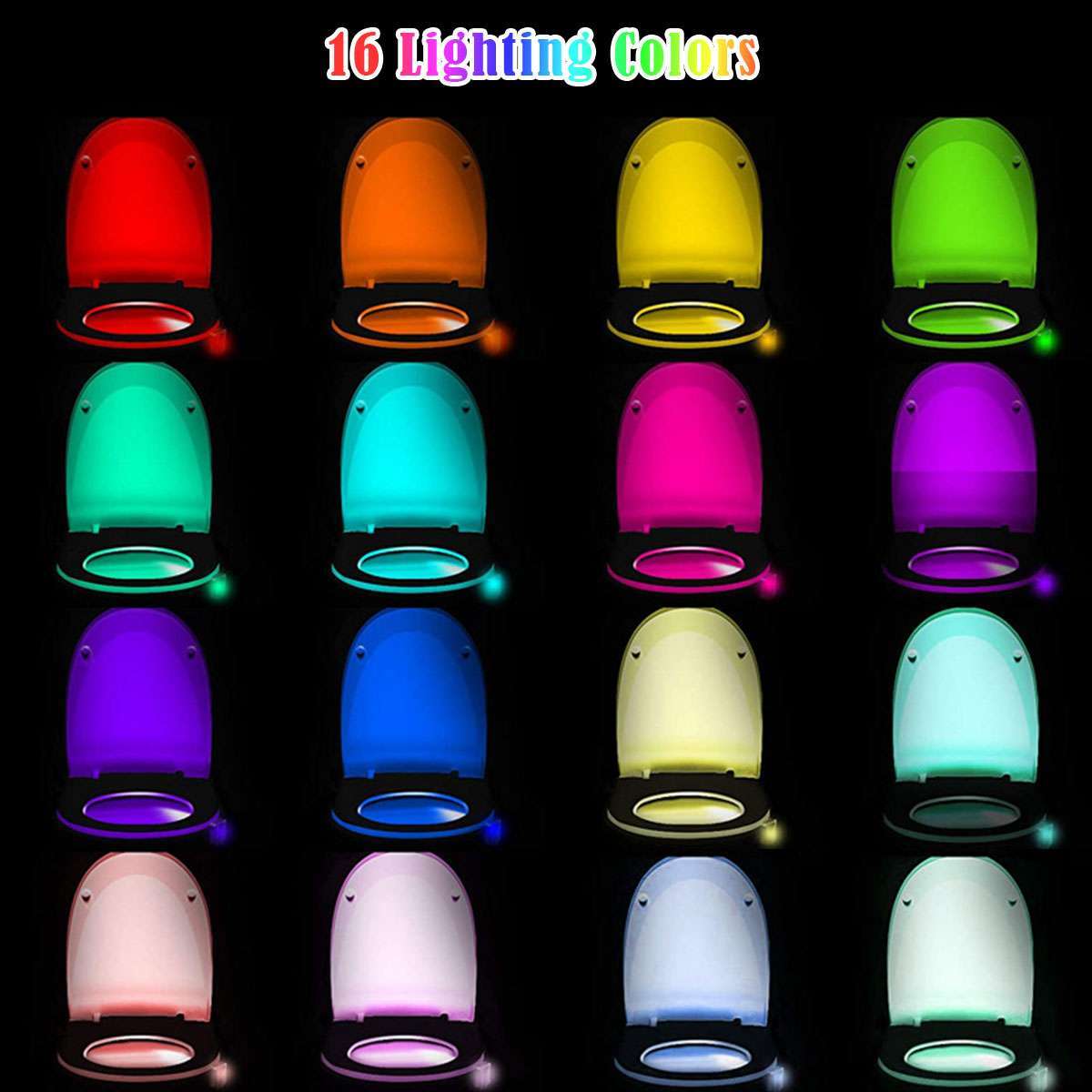 4Pcs Motion Activated LED Bathroom Toilet bowl Night Light 16 Colors Kids Safe