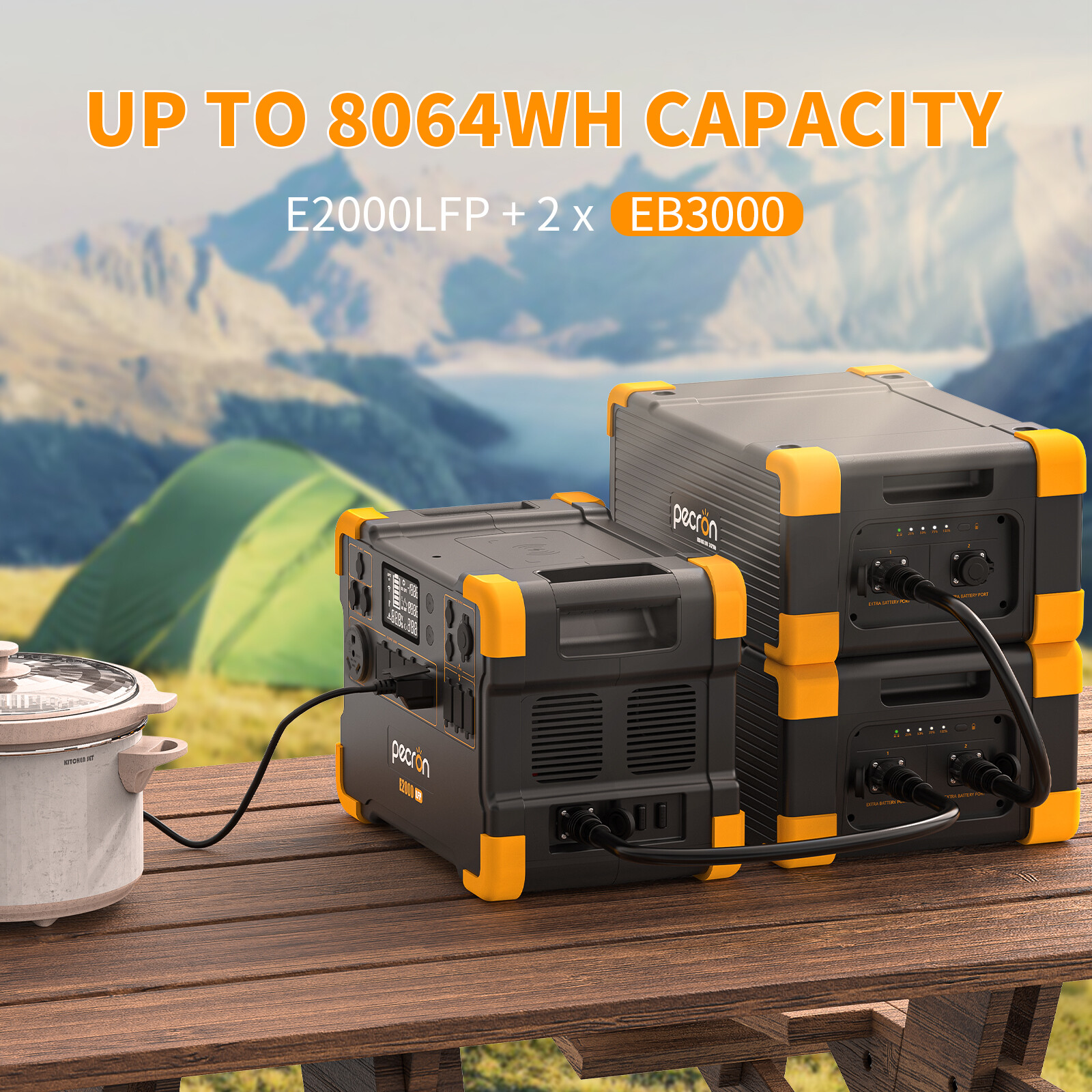 pecron E2000LFP Portable Power Station 1920Wh 5X2000W AC Outlets LiFePO4 Battery