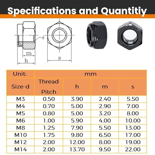 Nylon Insert Hex Lock Nuts – 30Stainless Steel – Black Finish – Coarse M14 4