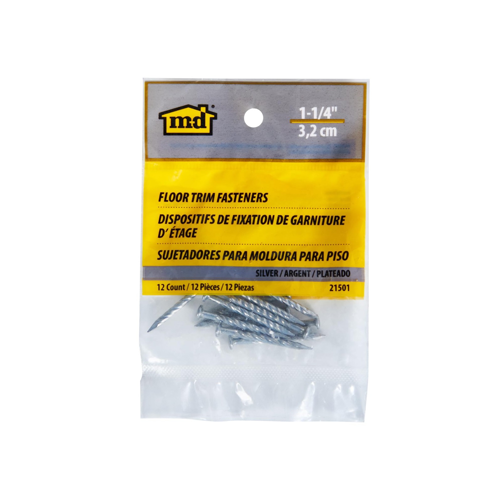 M-D Building 12 Count Metal Screw Nails, 1-1/4 Inch, Carbon Steel, Silver Finish