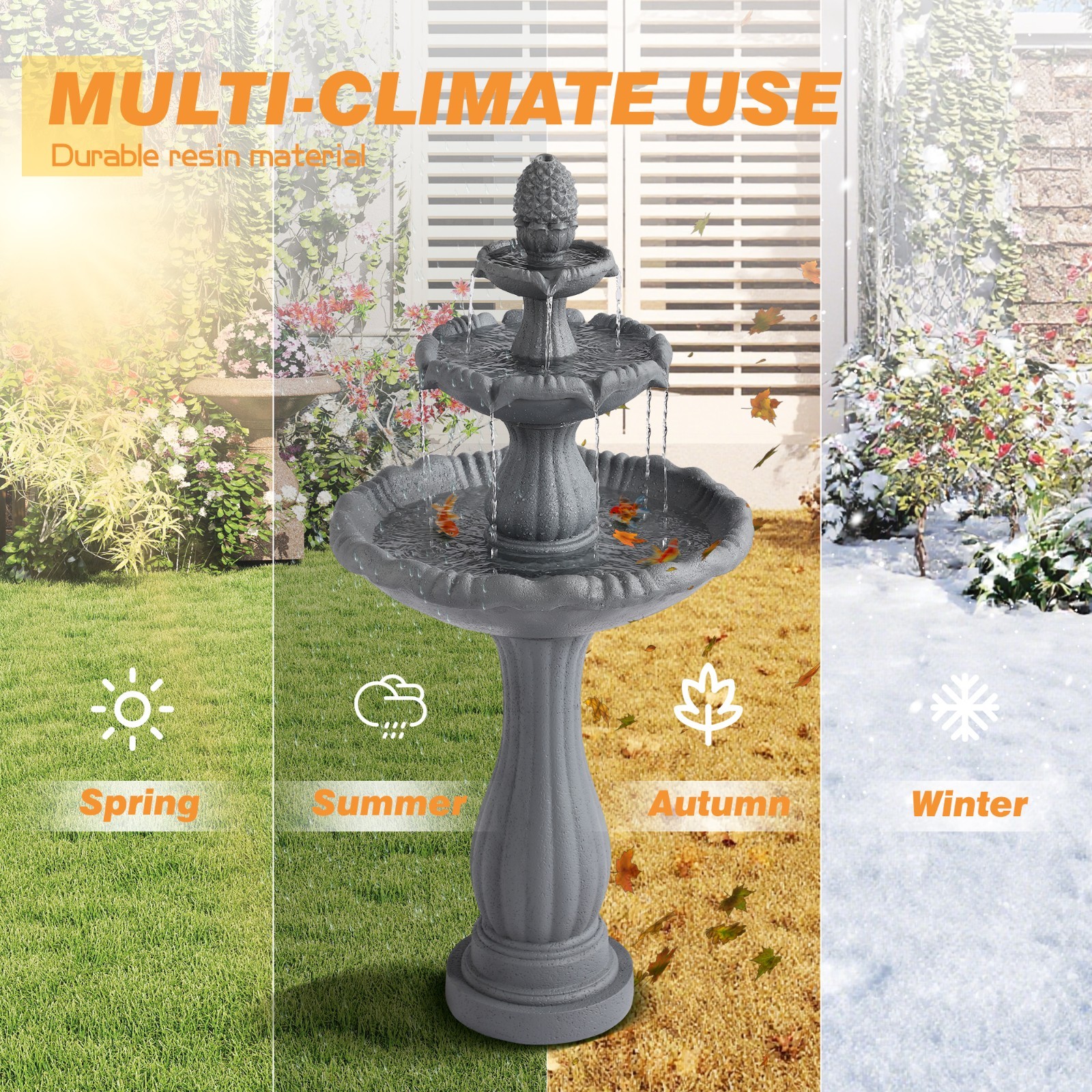 47.3″ High Italian Feature Faux Stone Freestanding Water Fountain Outdoor