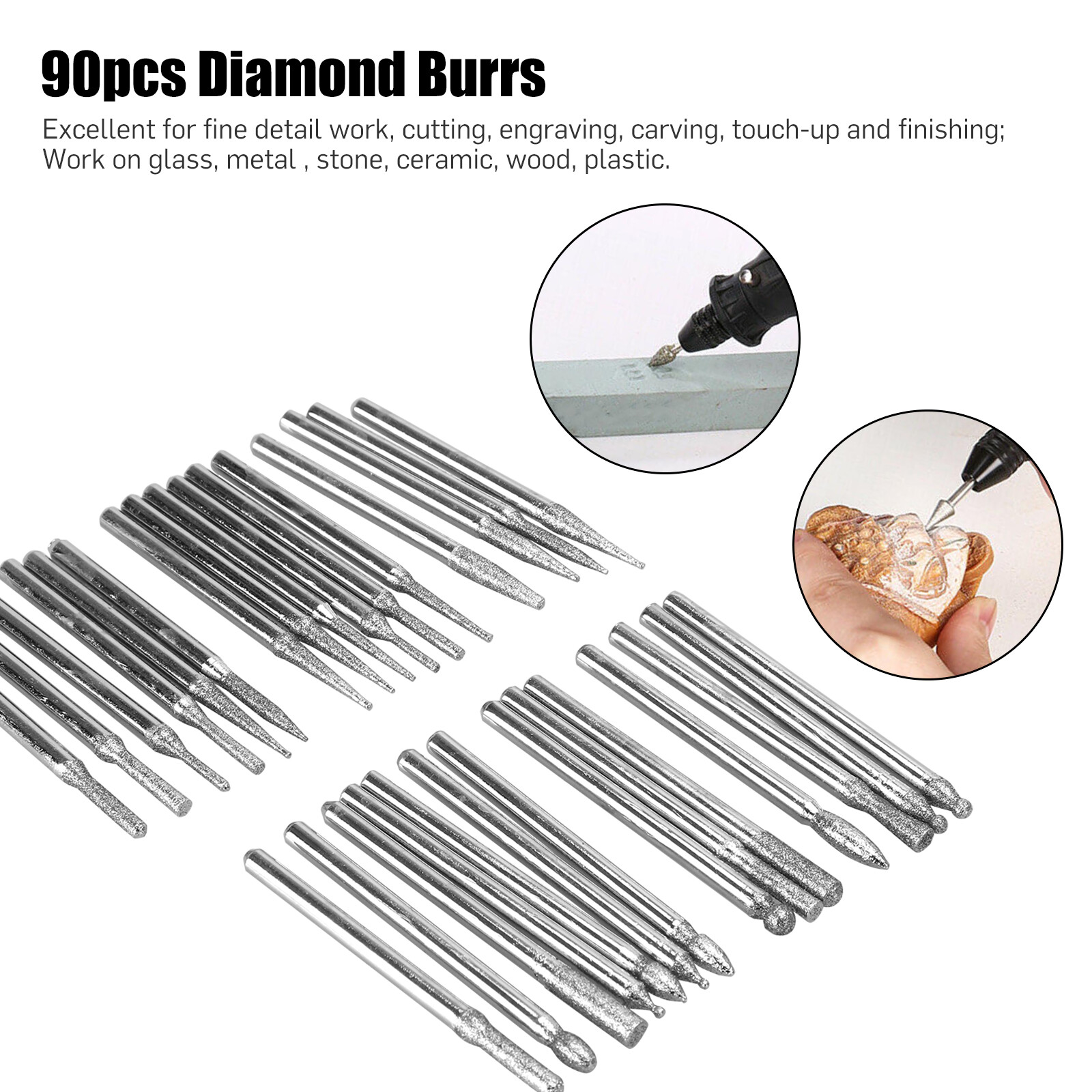 90pcs Diamond Burr Set Drill Bits Mini Drill For Dremel Rotary Tool Accessories