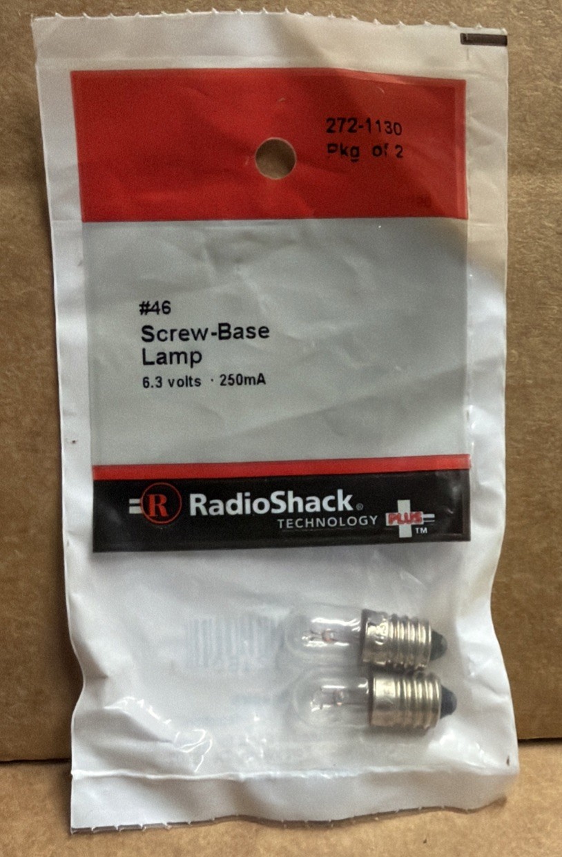 Radio Shack 272-1130 2-pk #46 Screw-Base Lamp 6.3 volts – 250mA Pkg. of 2