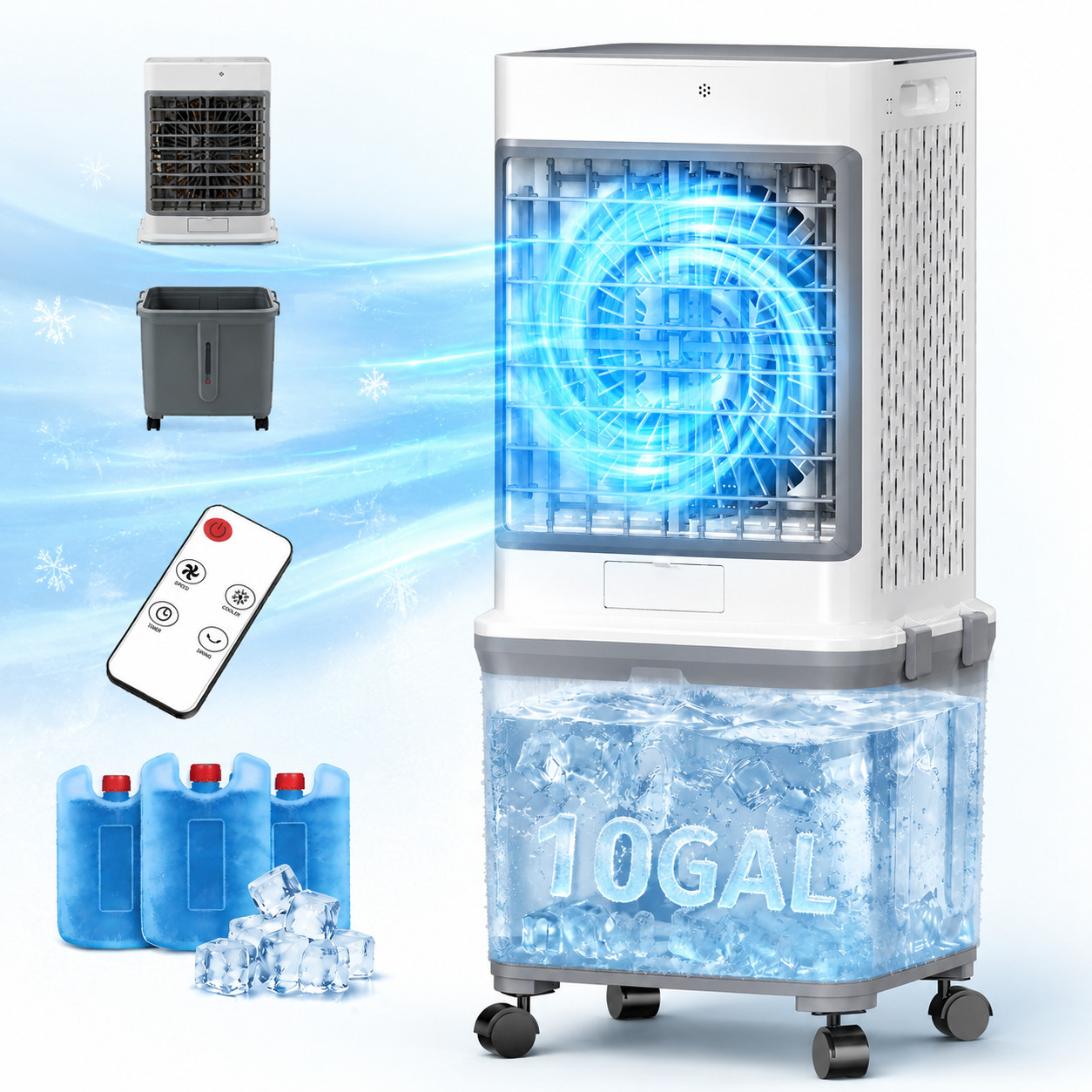 Evaporative Swamp Cooler 10Gal Portable Air Conditioners with Remote Control