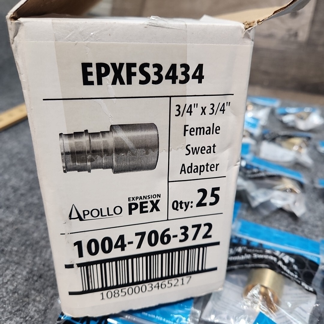 25 Lot Apollo Valves EPXFS3434 PEX-A Barb Adapter Brass 1.83 Inch X 3/4 Inch
