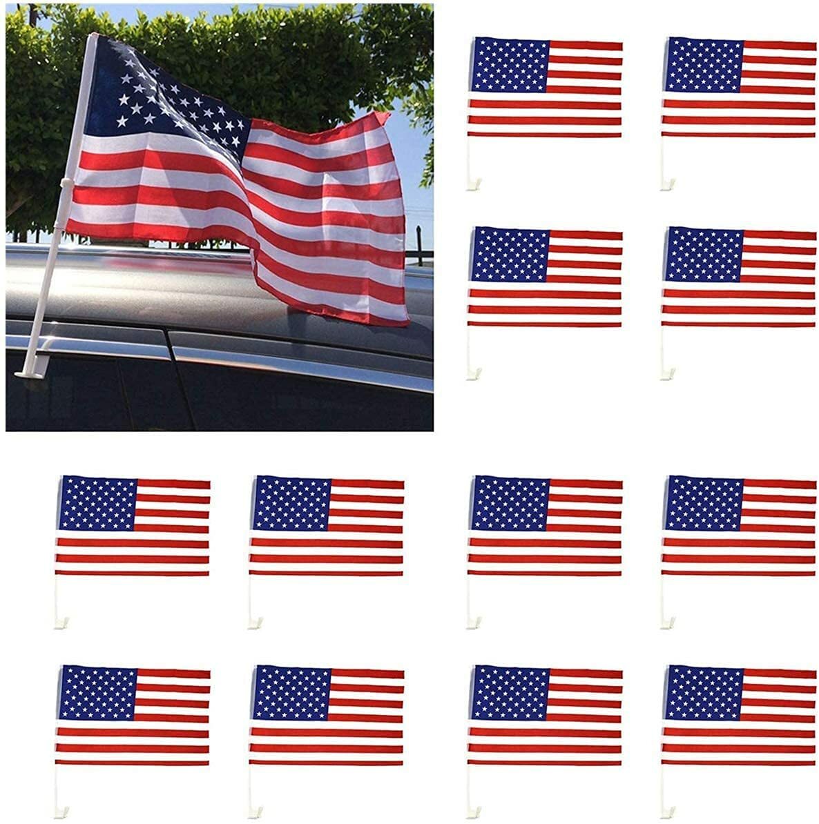 48 Pack Lot 12×17 USA Flags Car Window Clip On Fan Banners Car Flag US Seller