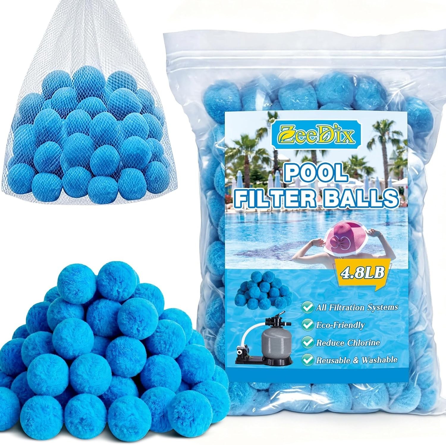 1.6 Lbs Pool Filter Balls For Sand Filter Pump, New Upgrade Efficient Swimming P