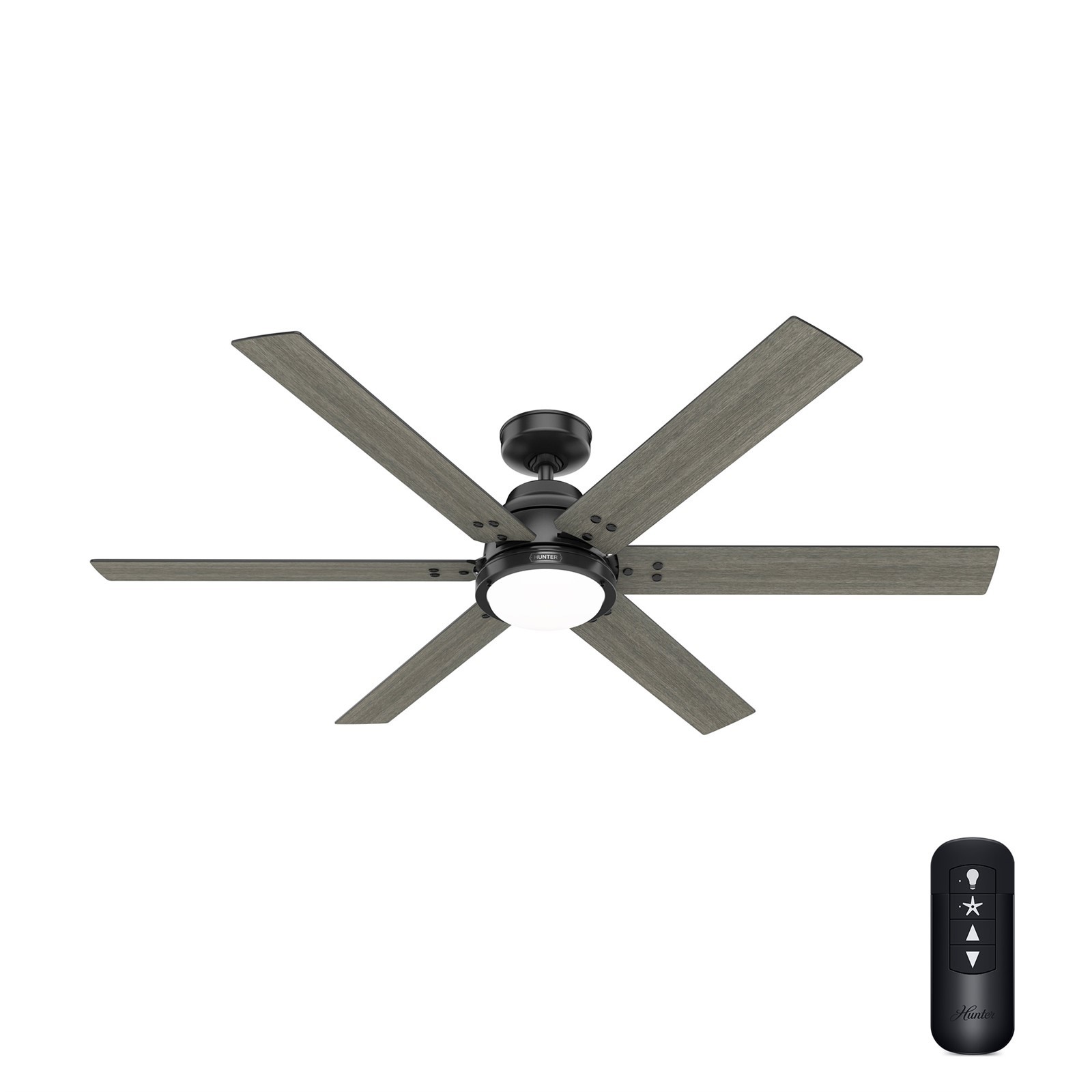 Hunter Fan 60 in Matte Black Indoor Ceiling Fan with Light and Remote Control