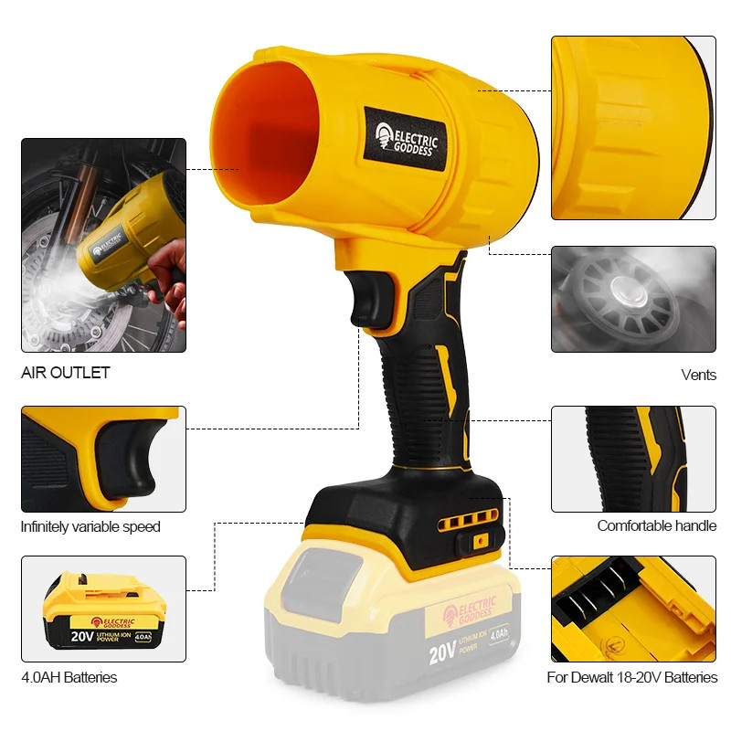 Electric Goddess Brushless Cordless Electric Air Blower Turbo Jet Fan Handheld D