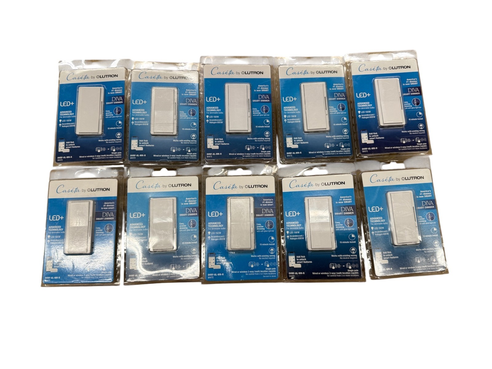 10 PCS Lutron Caseta Diva Smart Dimmer Switch DVRF-6L-WH-R White 150W LED/600W